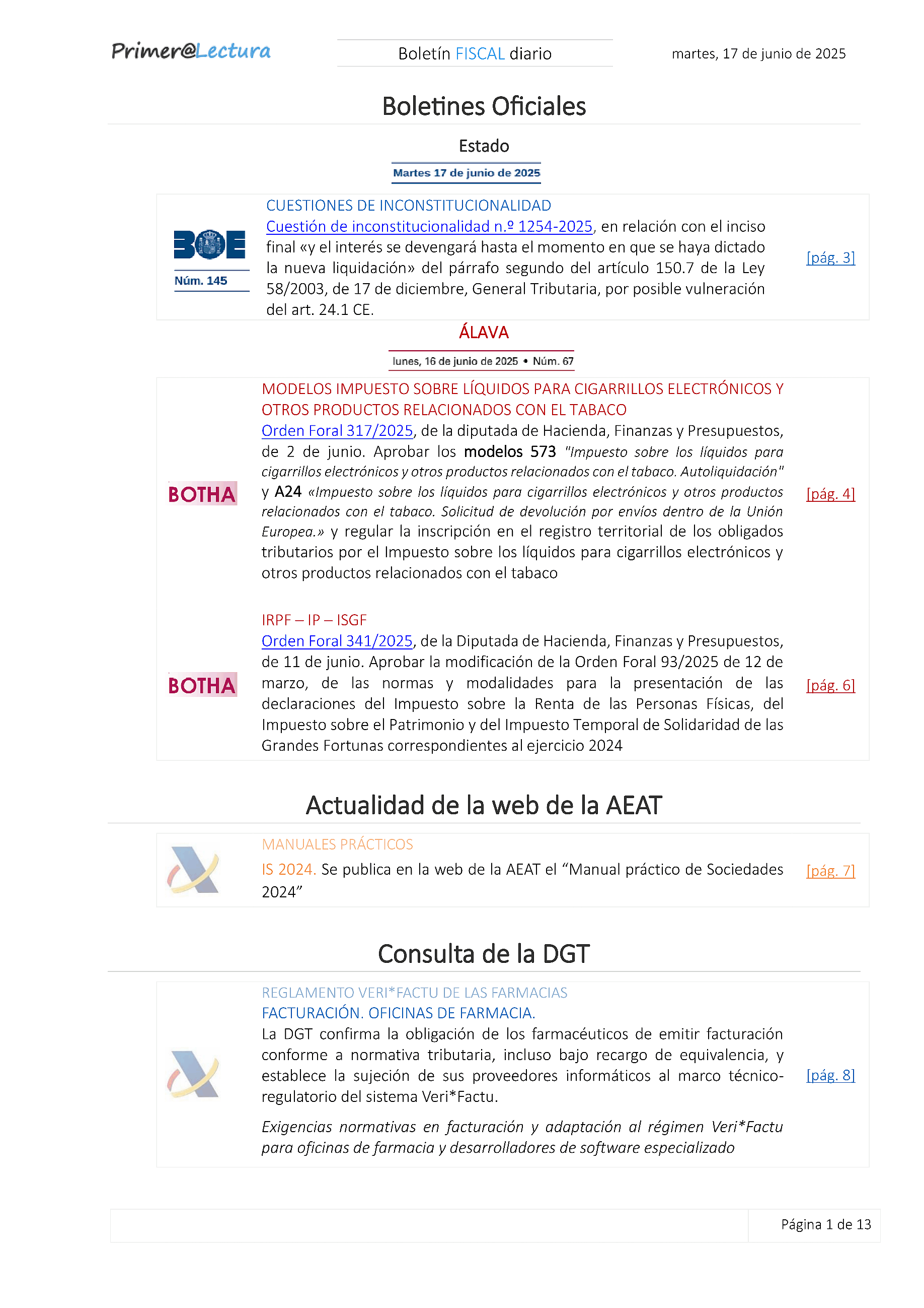Boletín fiscal 17/06/2025