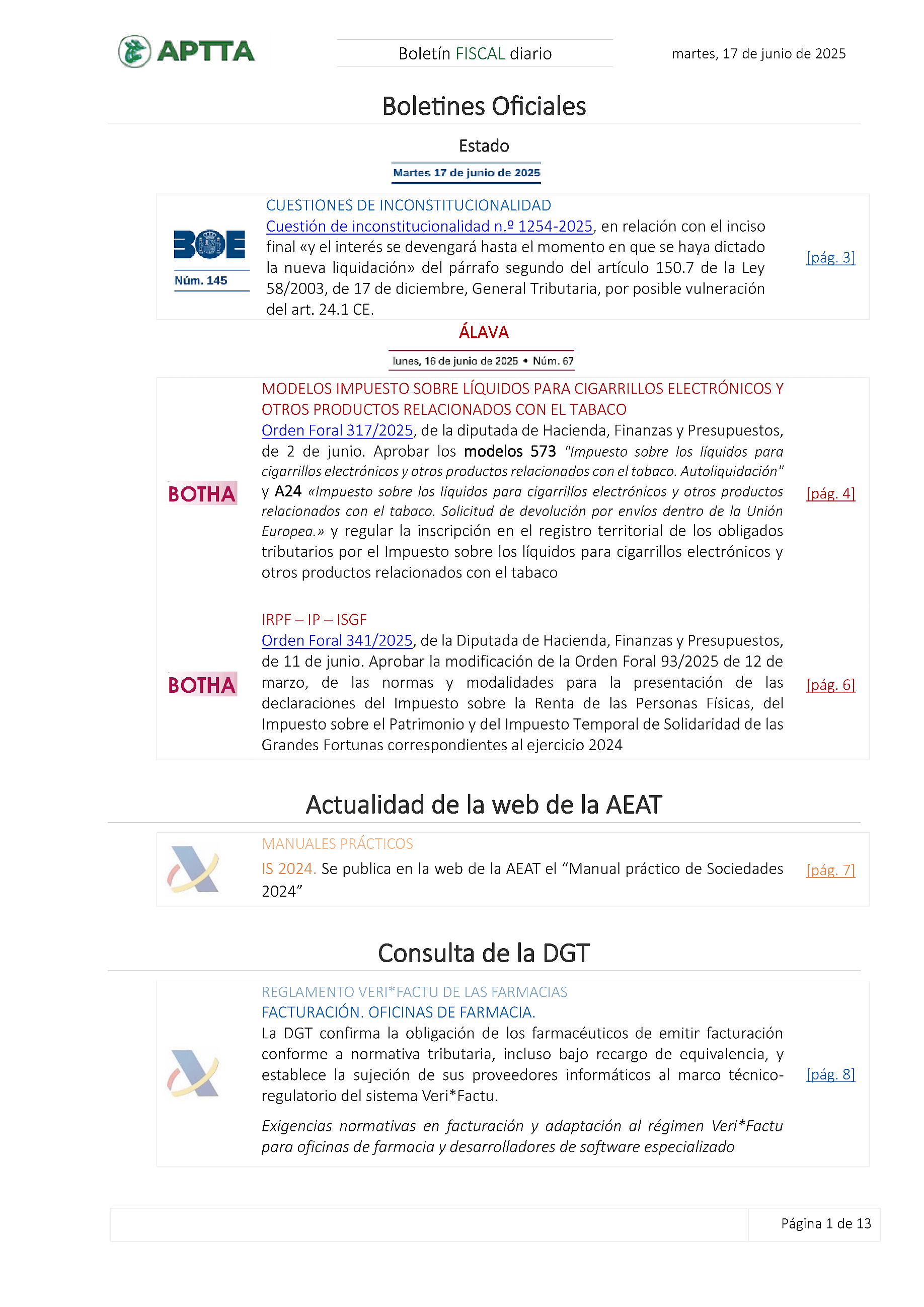 Boletín fiscal 17/06/2025