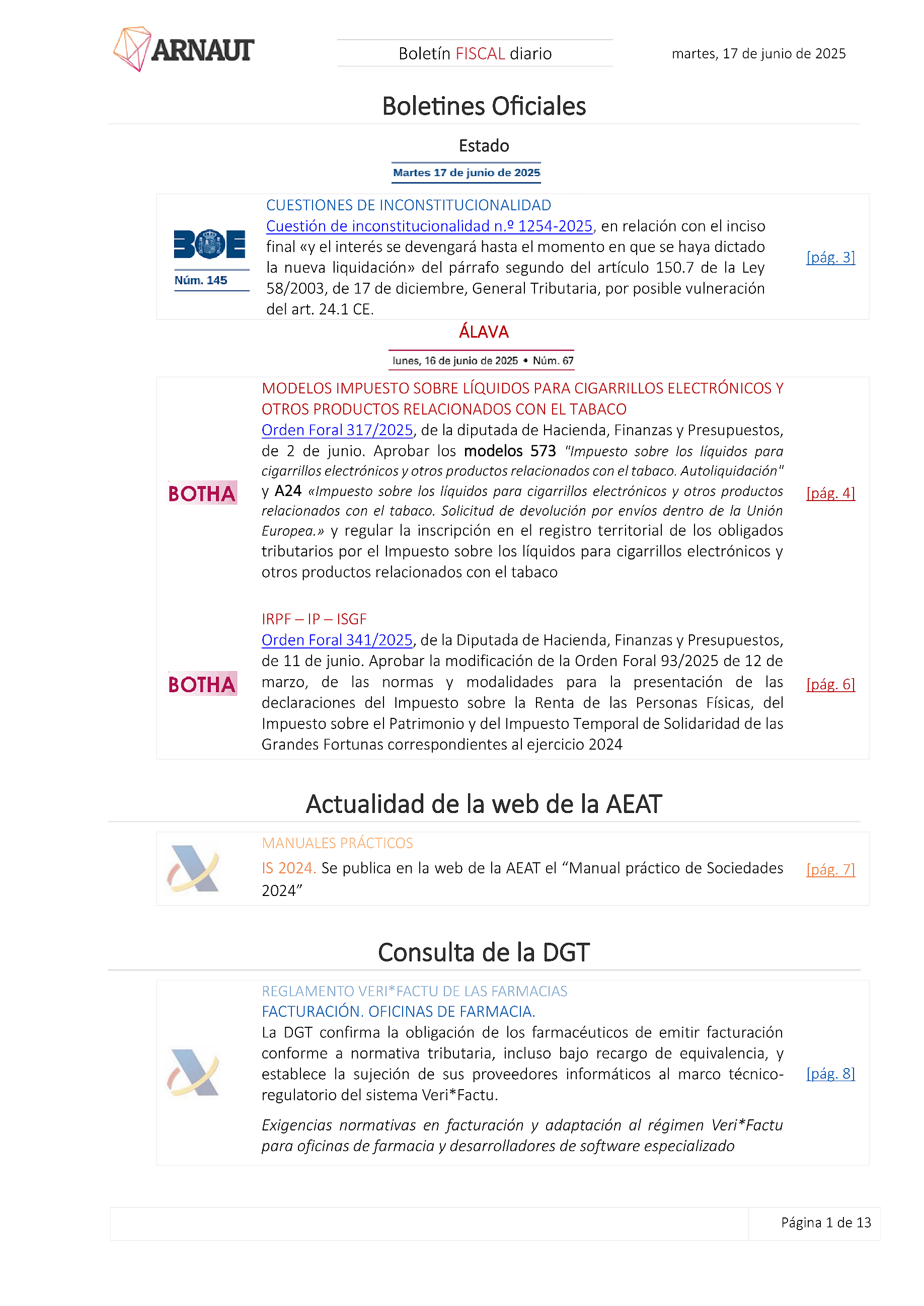 Boletín fiscal 17/06/2025