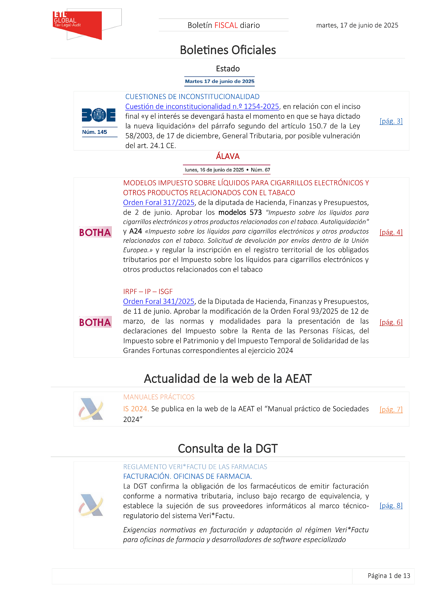 Boletín fiscal 17/06/2025
