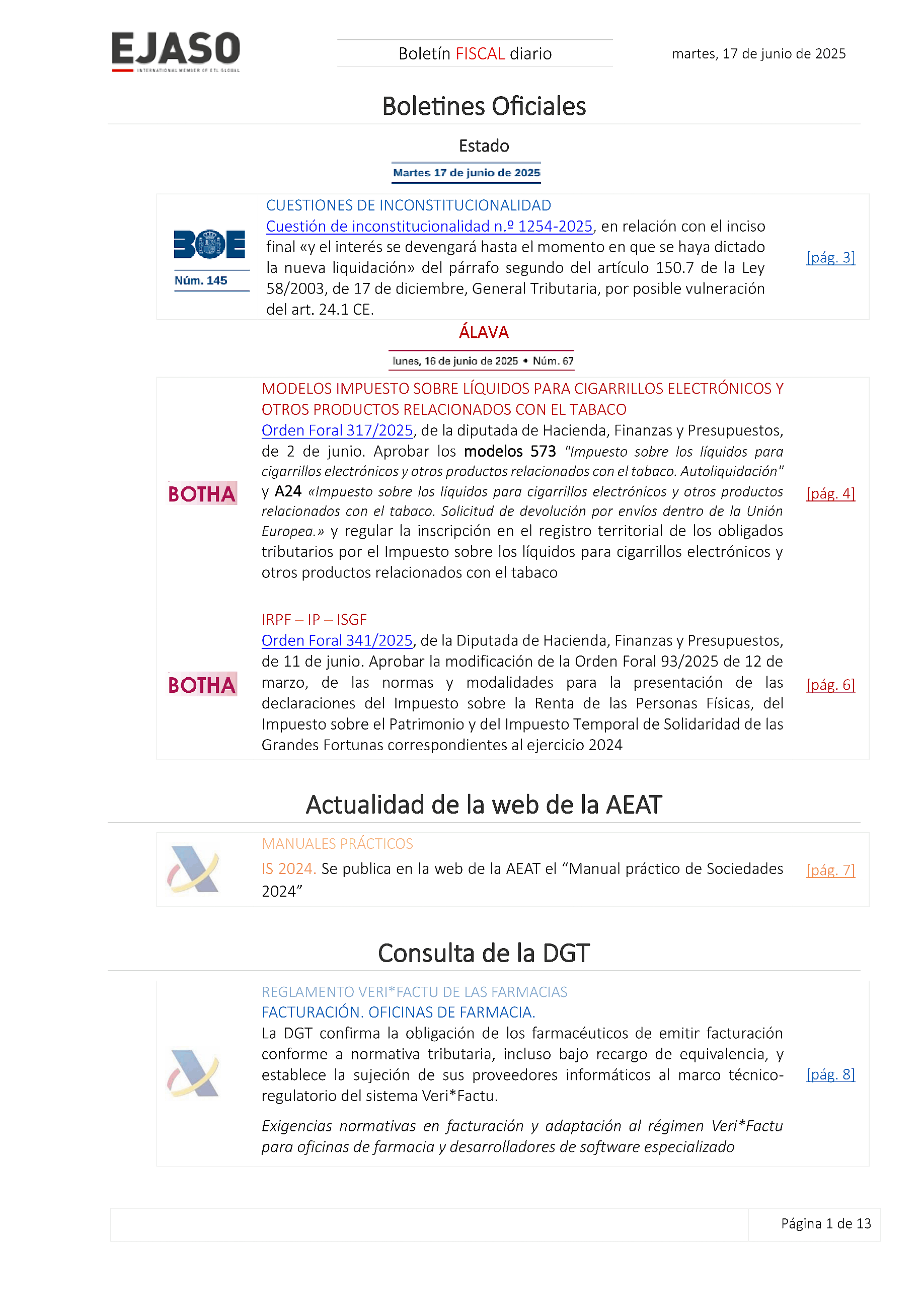 Boletín fiscal 17/06/2025