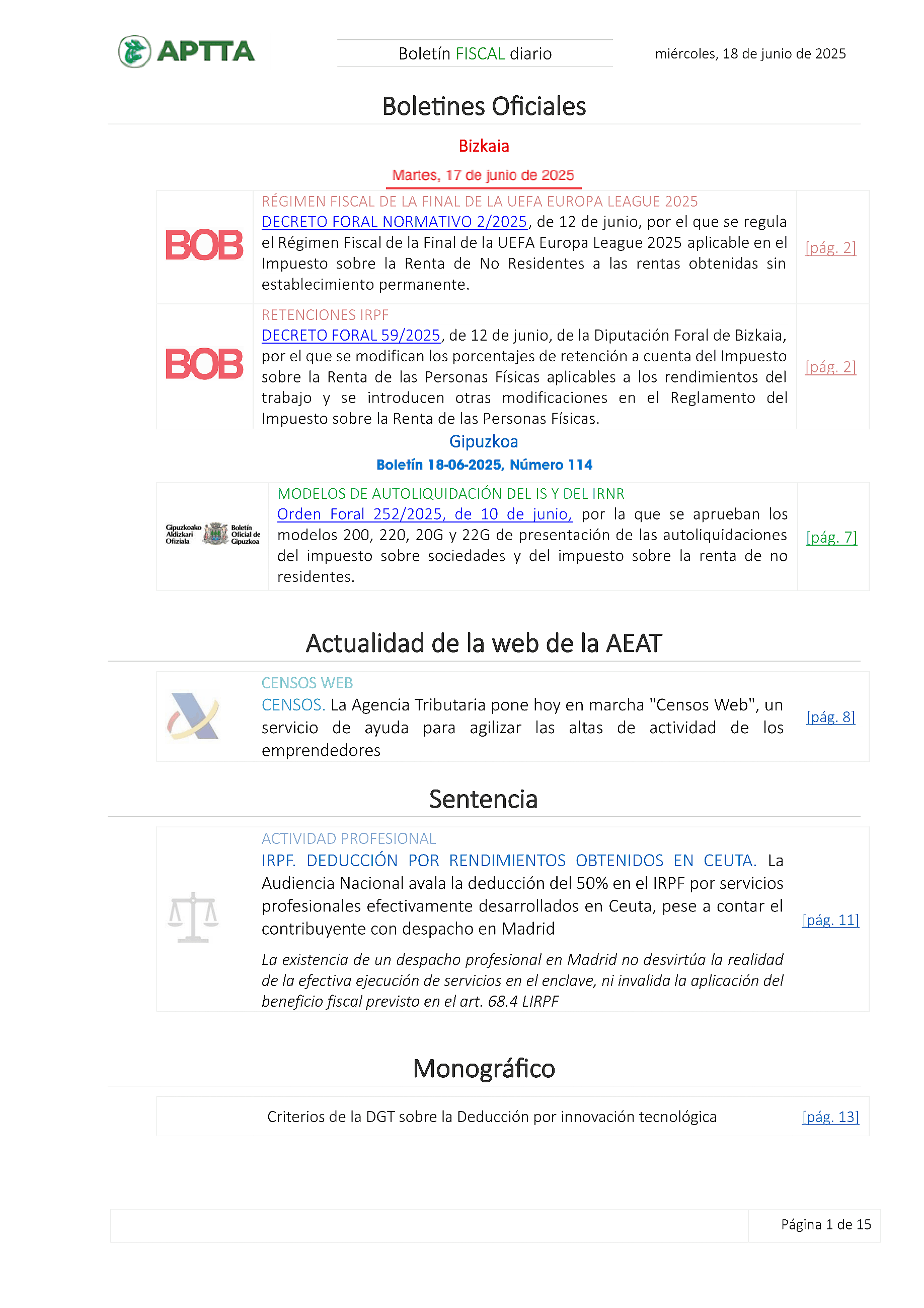 Boletín fiscal 18/06/2025