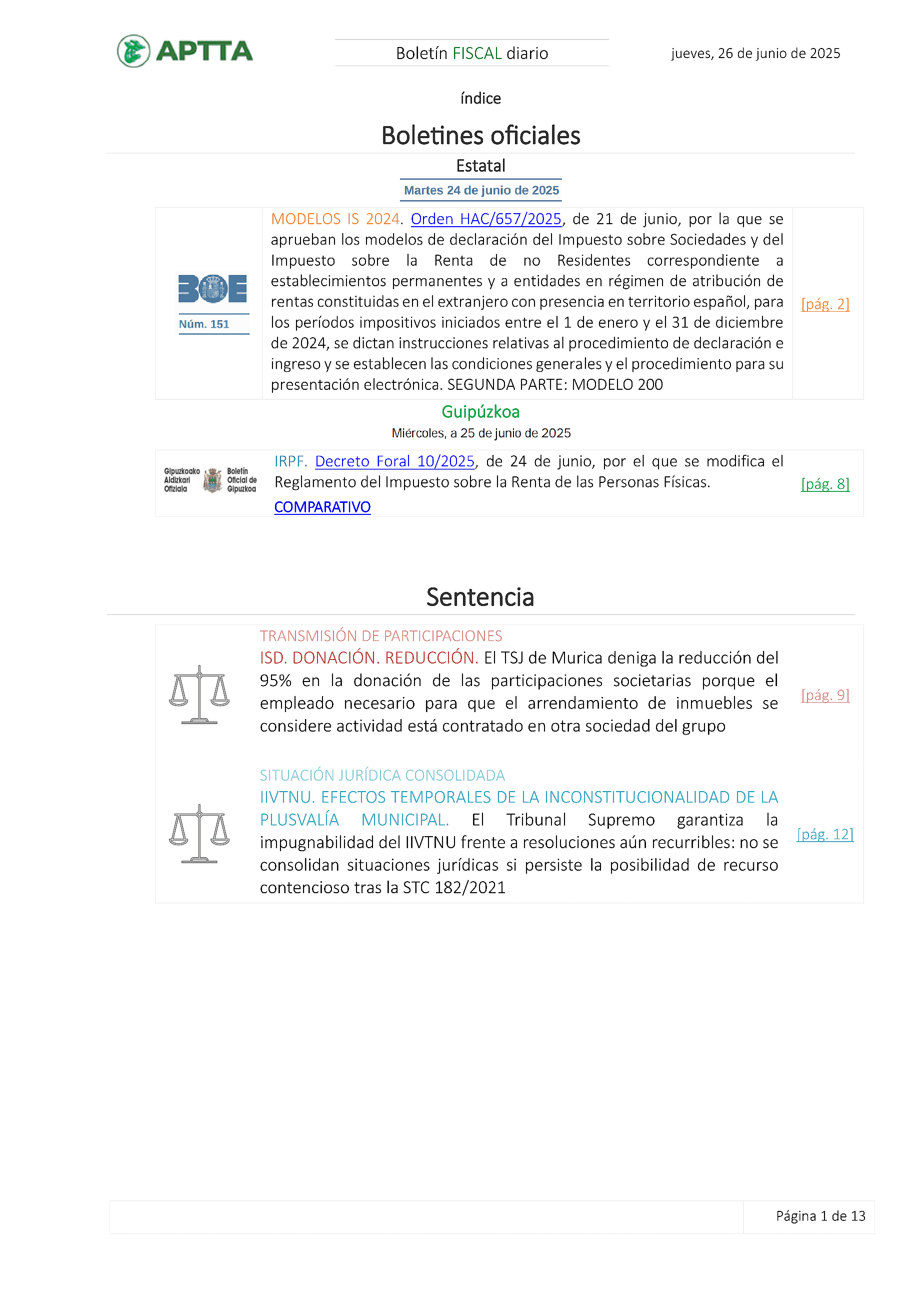 Boletín fiscal 26/06/2025