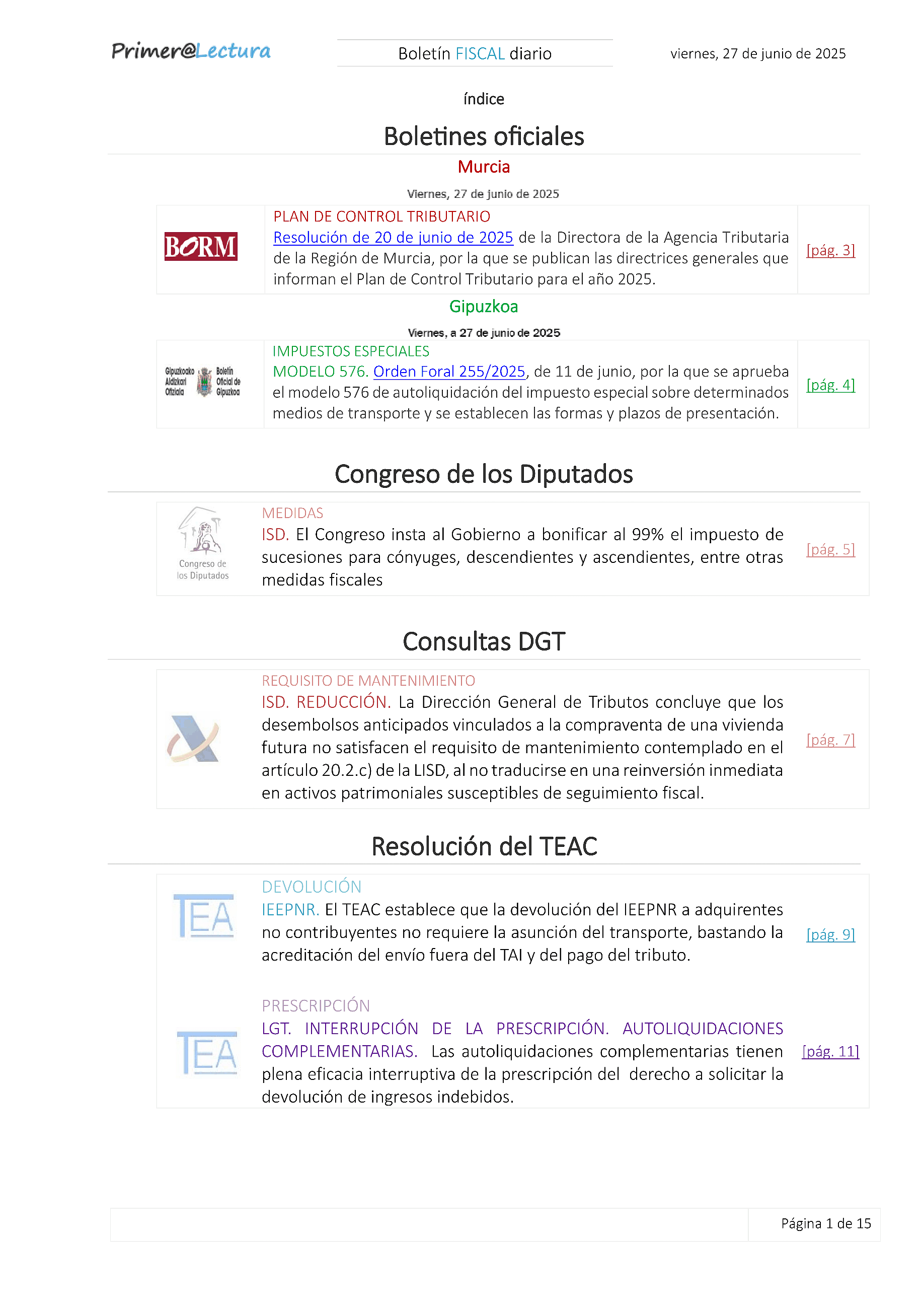Boletín fiscal 27/06/2025