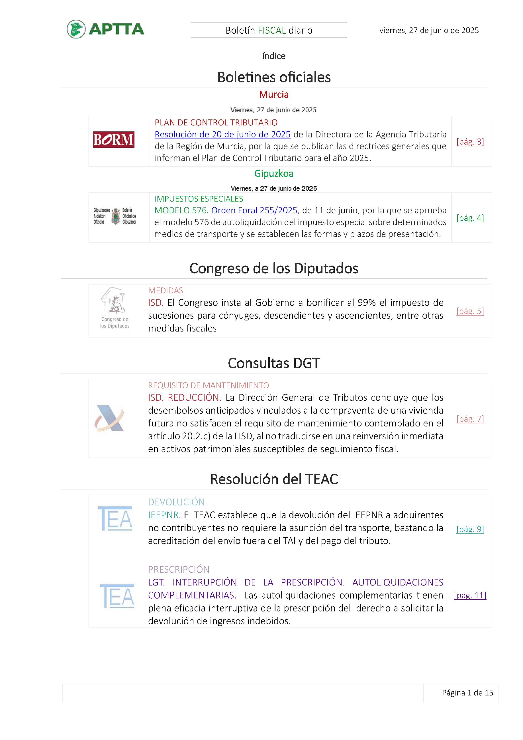 Boletín fiscal 27/06/2025