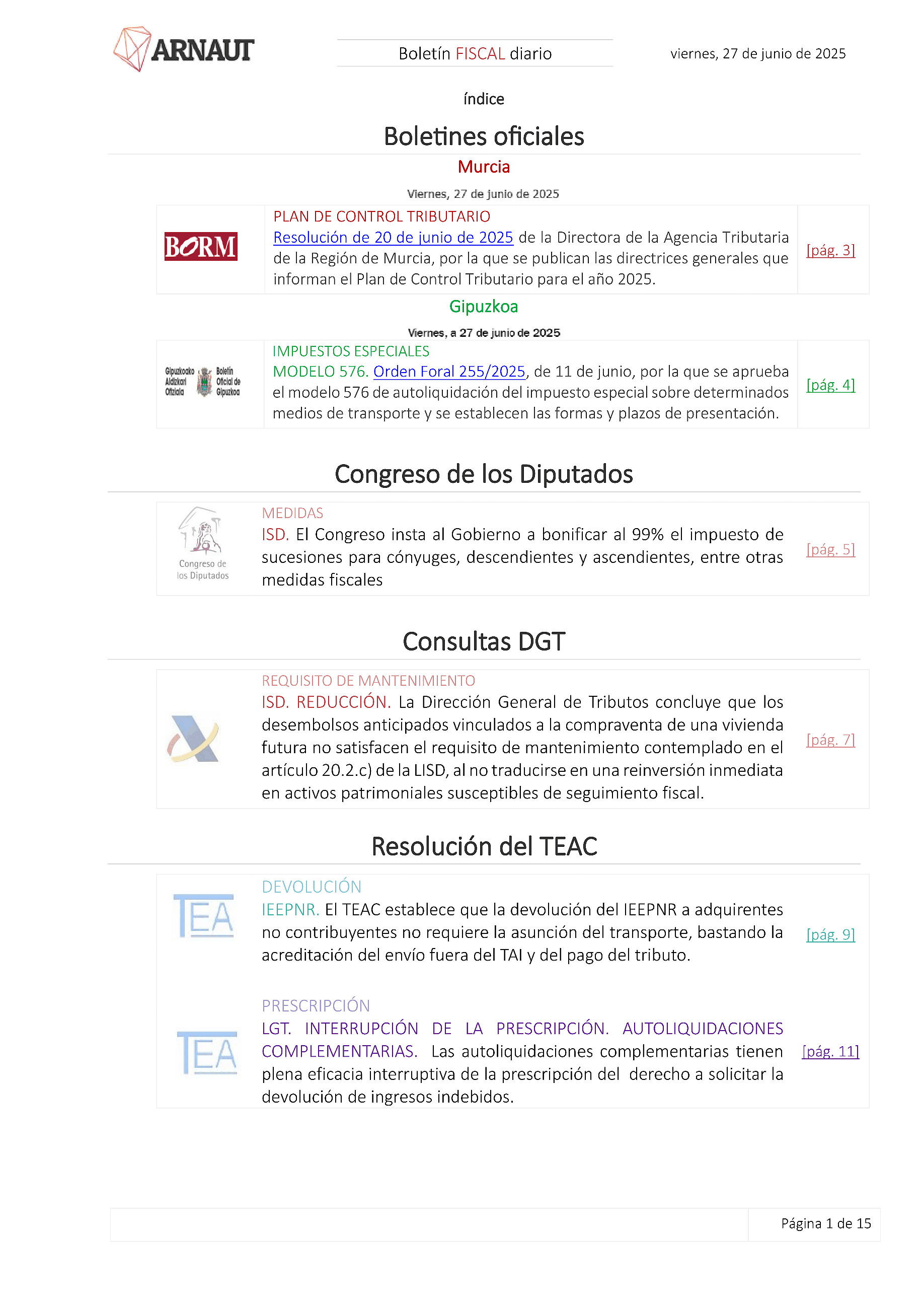 Boletín fiscal 27/06/2025