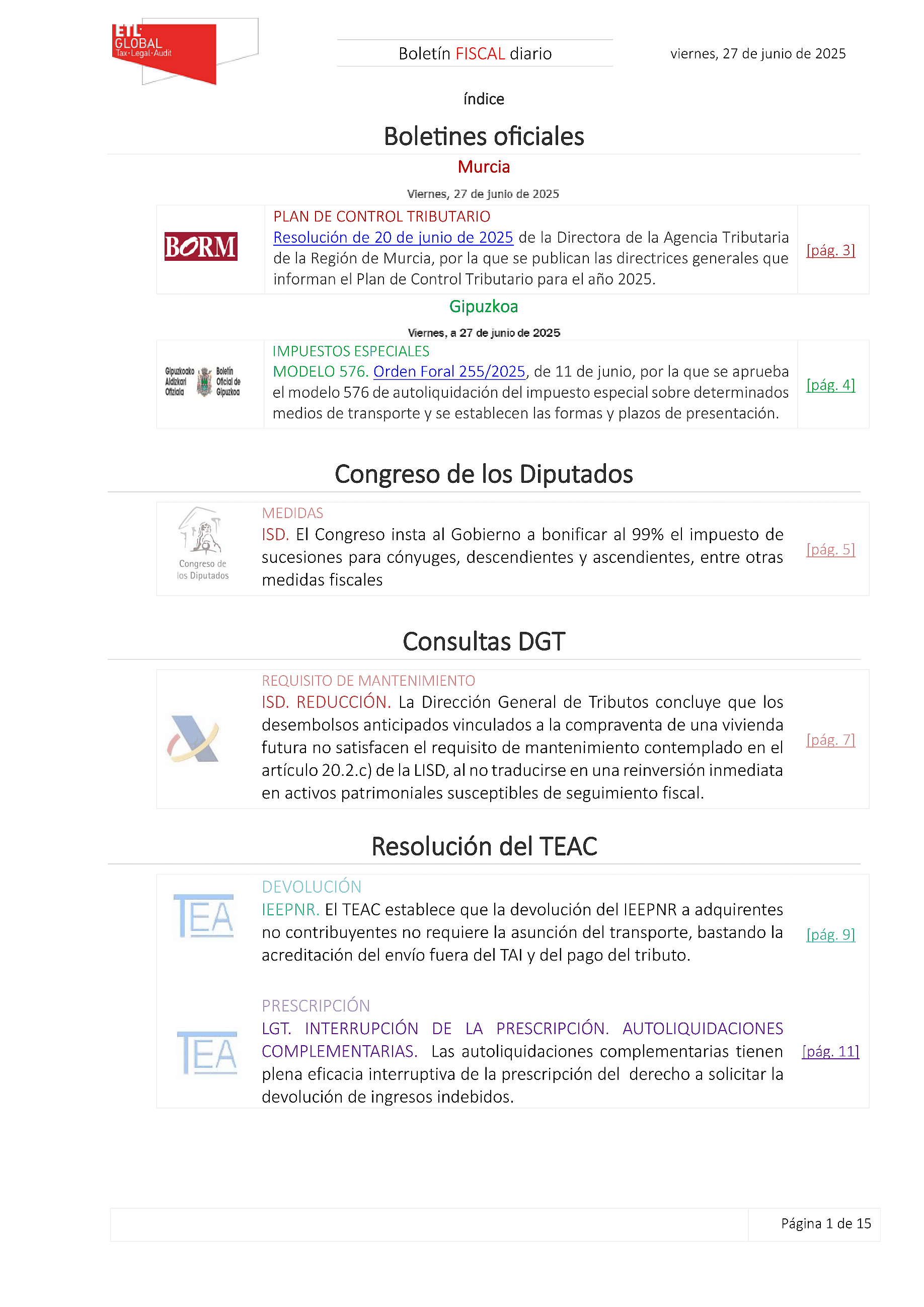 Boletín fiscal 27/06/2025