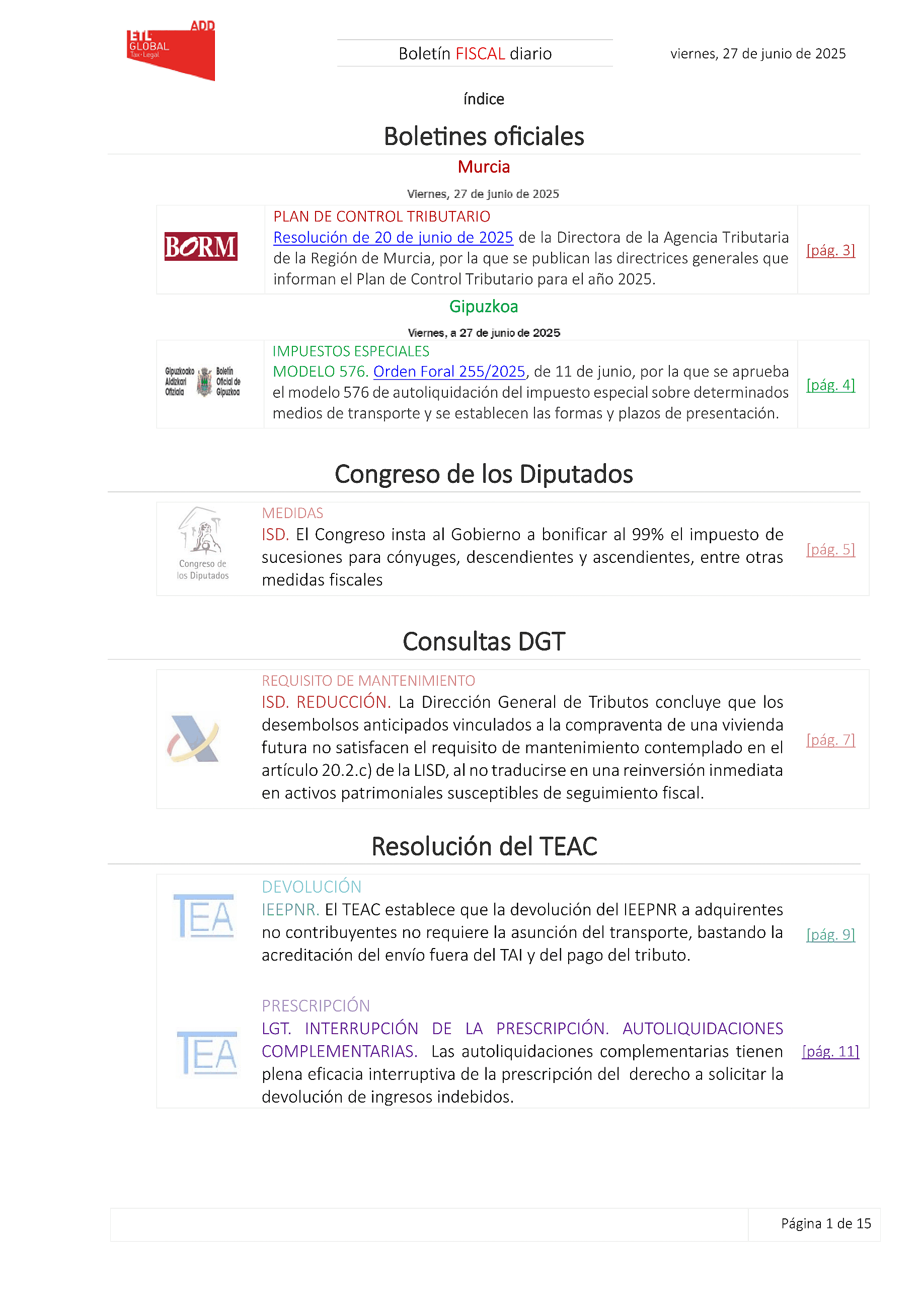 Boletín fiscal 27/06/2025