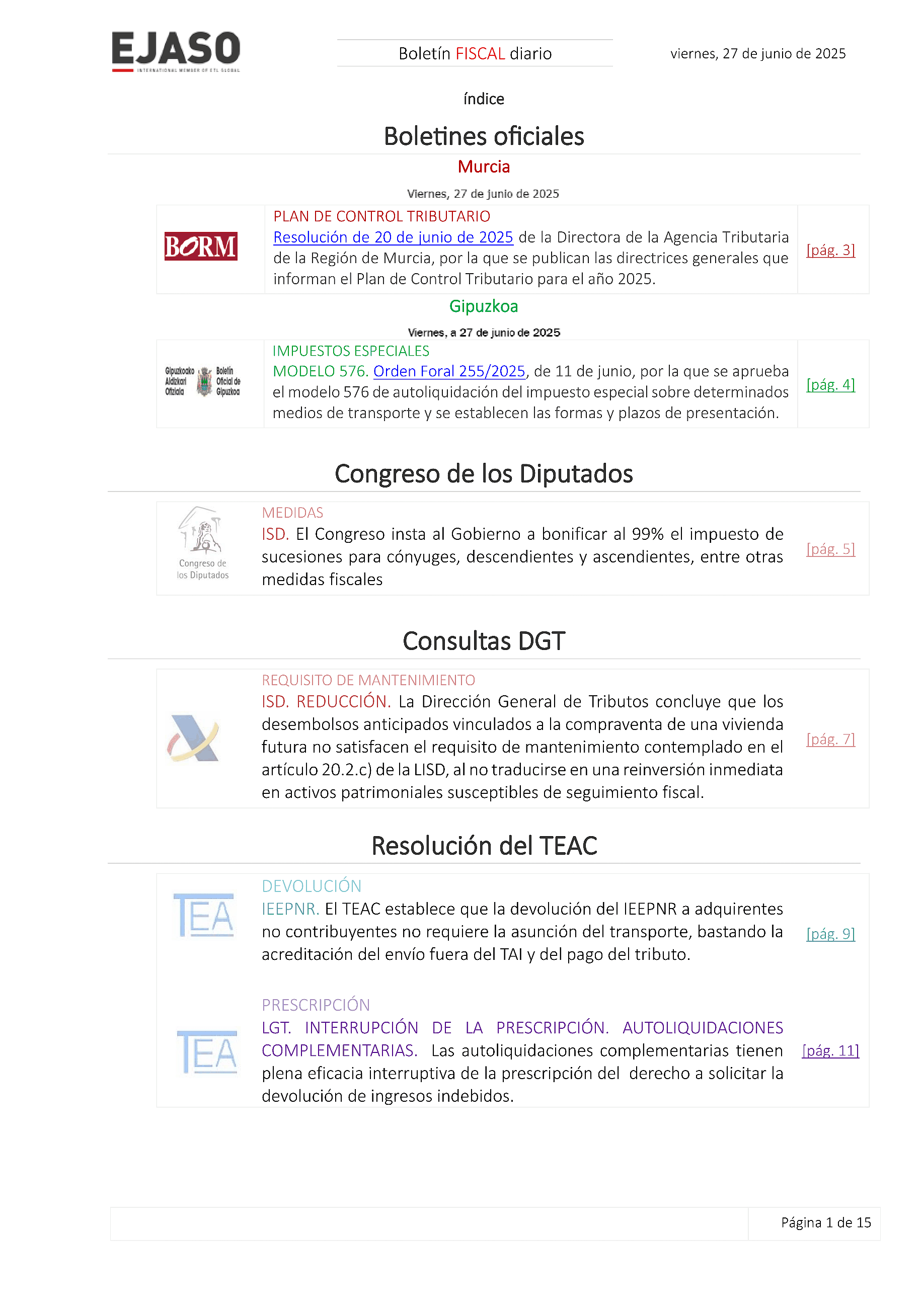 Boletín fiscal 27/06/2025