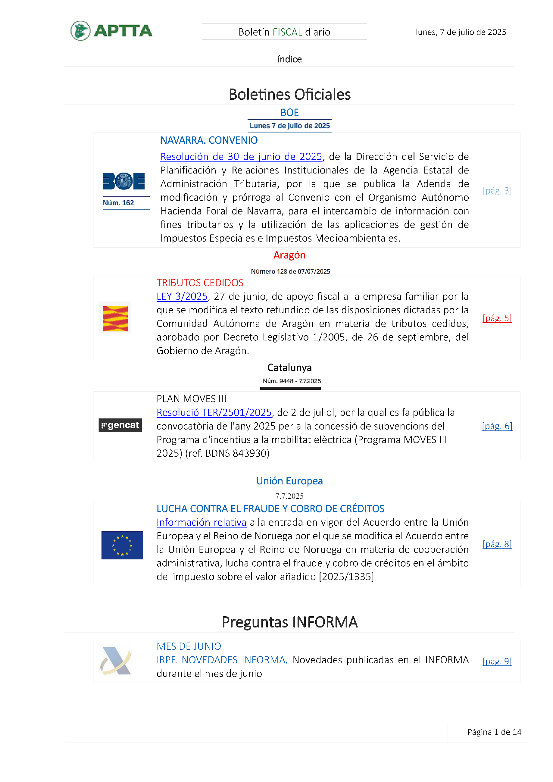 Boletín fiscal 07/07/2025