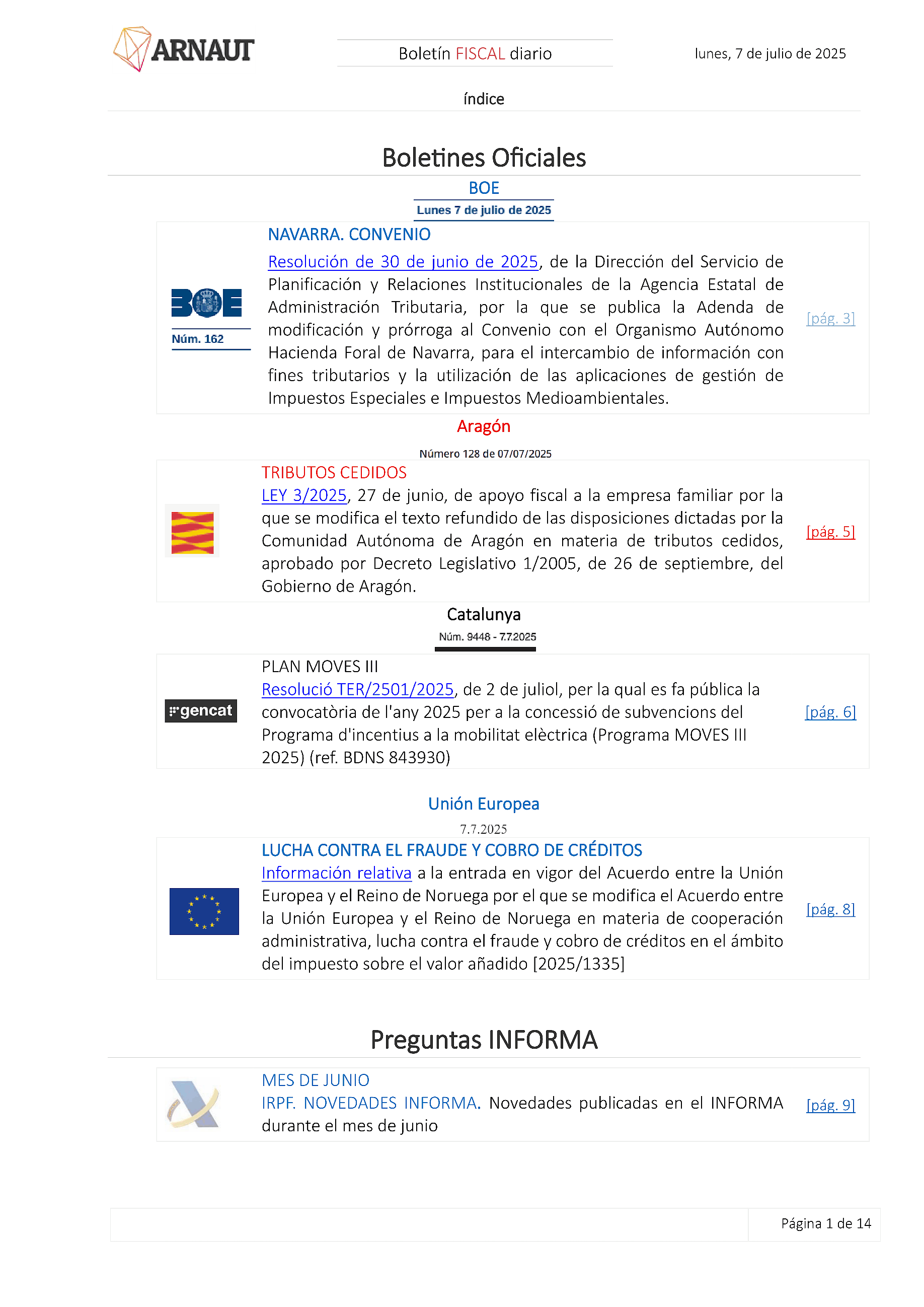 Boletín fiscal 07/07/2025