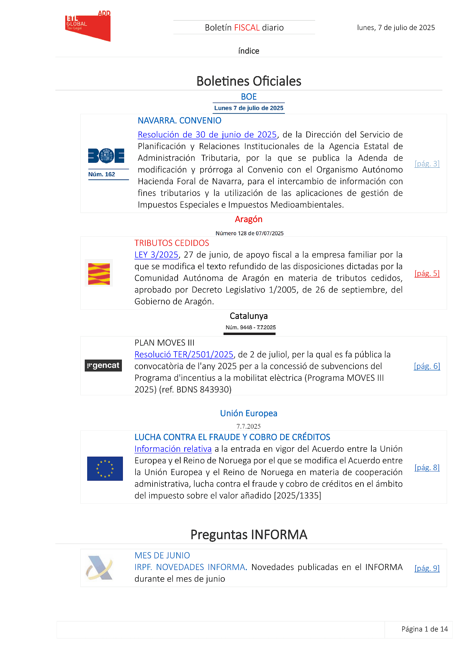 Boletín fiscal 07/07/2025