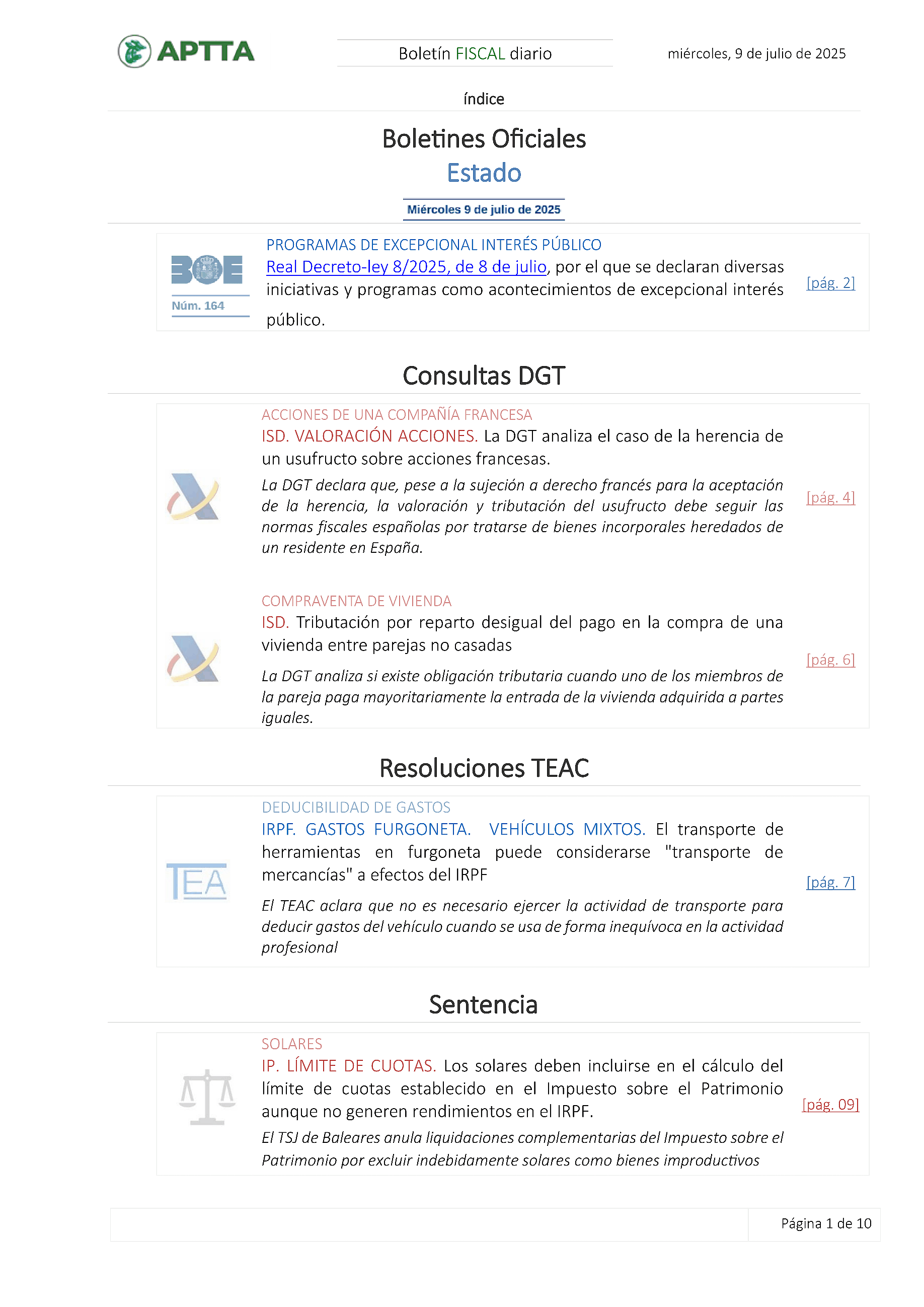 Boletín fiscal 09/07/2025
