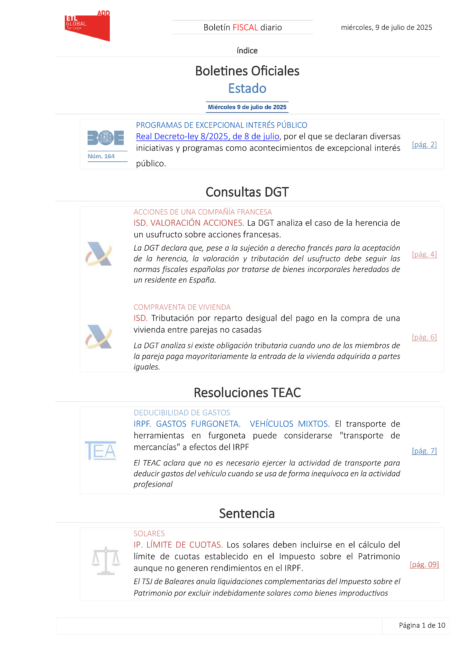 Boletín fiscal 09/07/2025