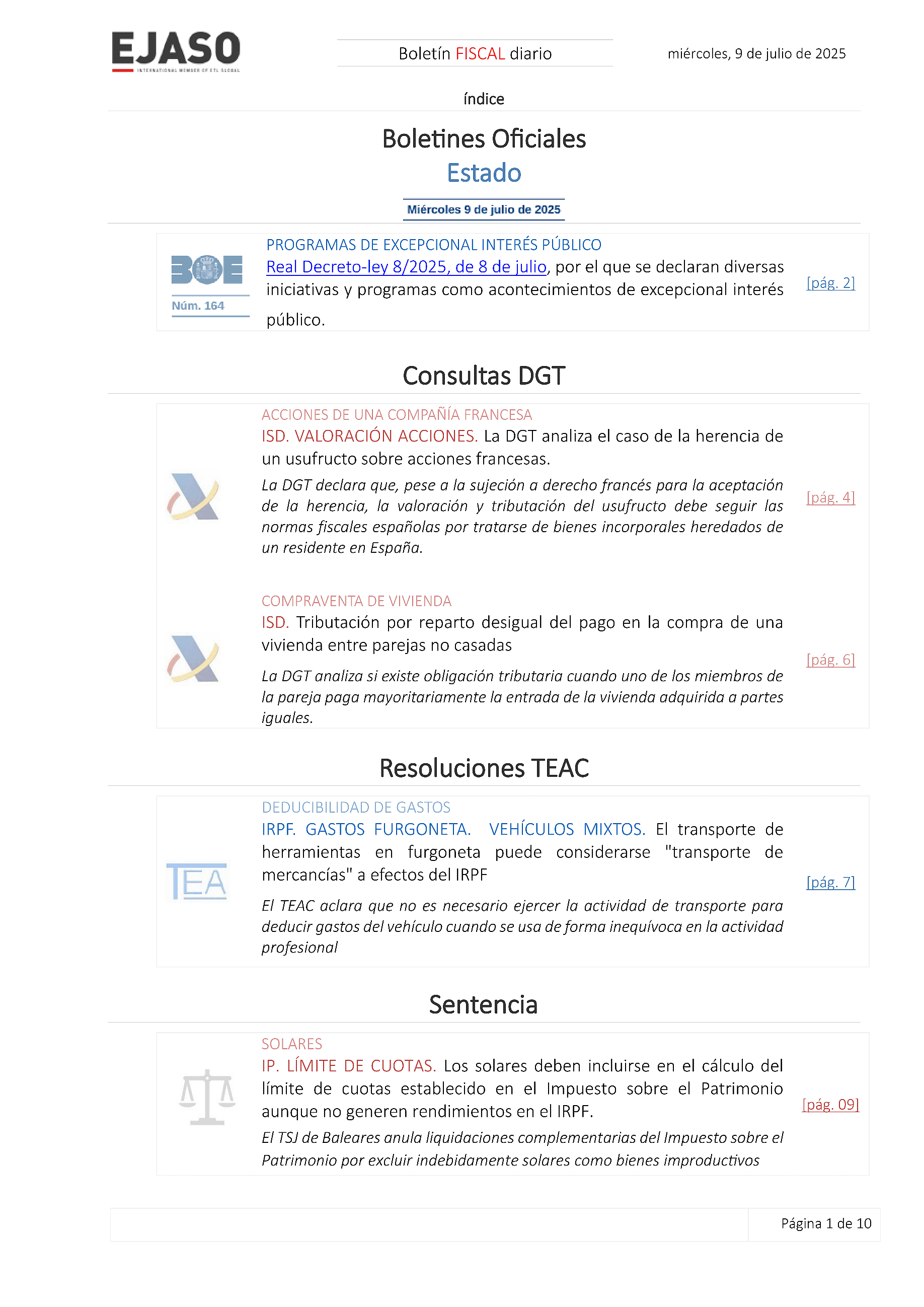 Boletín fiscal 09/07/2025