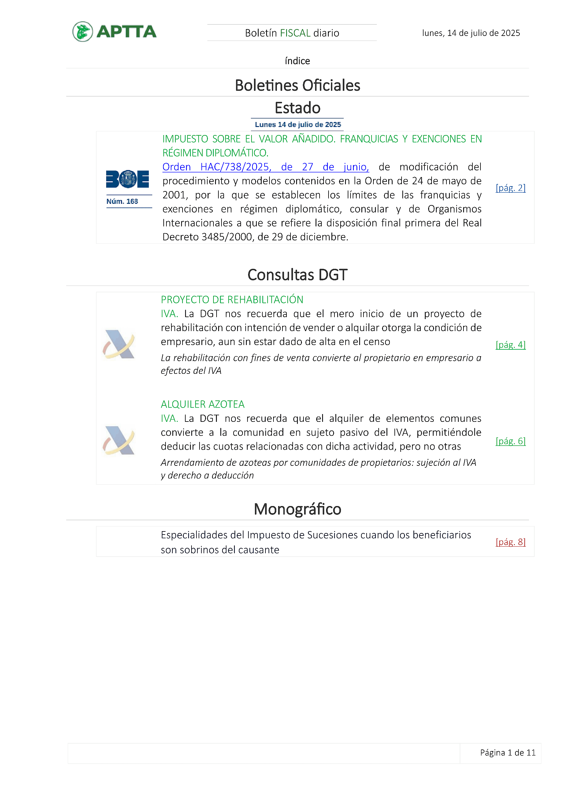 Boletín fiscal 14/07/2025