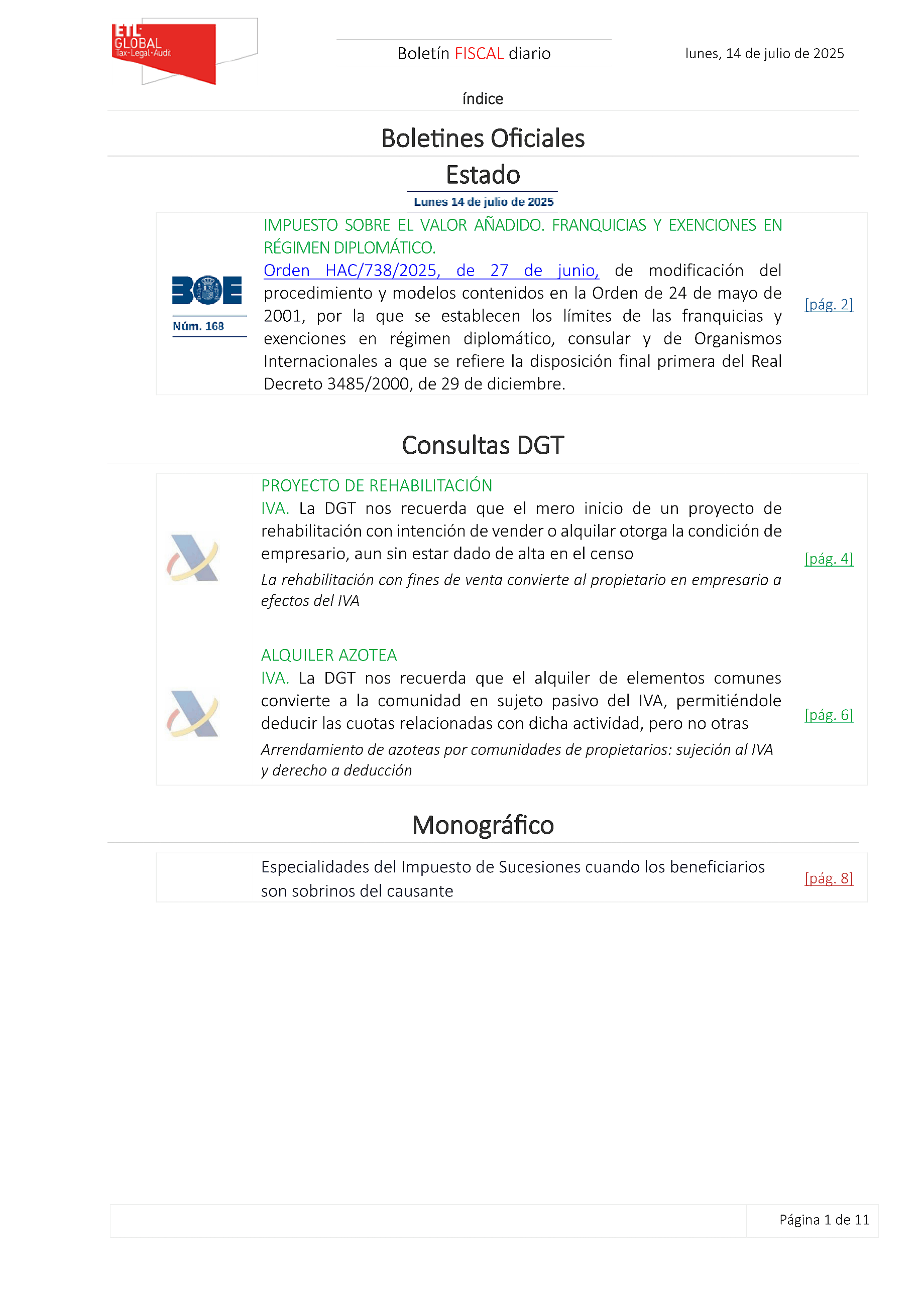 Boletín fiscal 14/07/2025