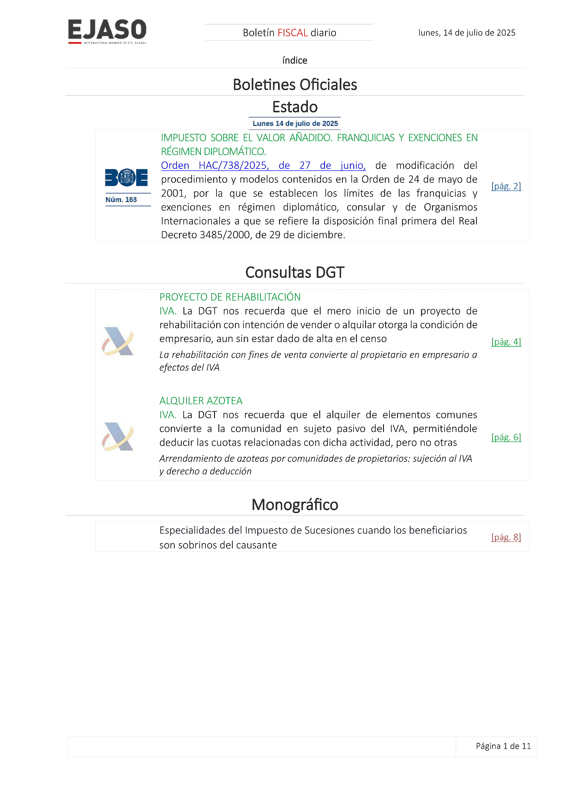 Boletín fiscal 14/07/2025
