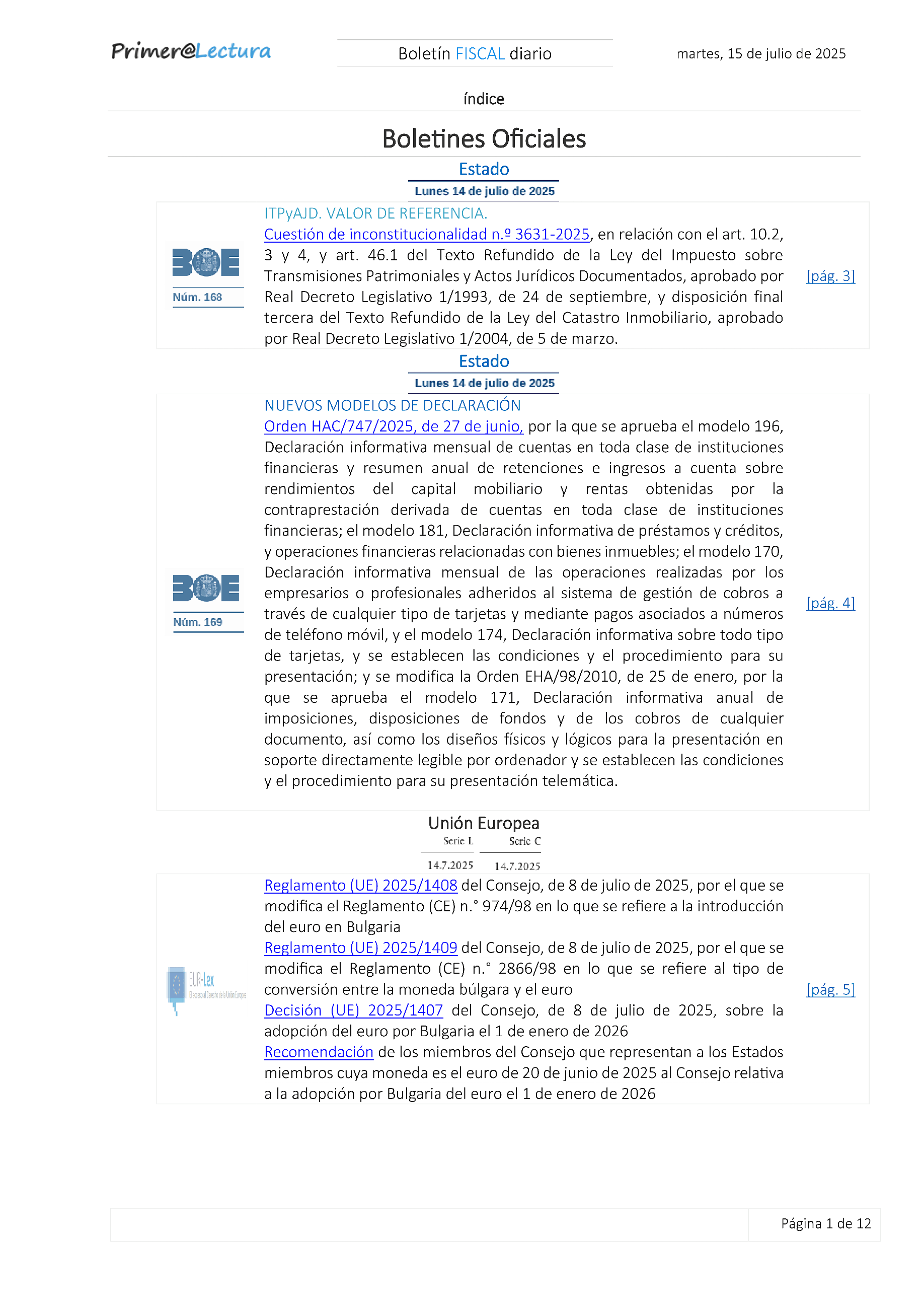 Boletín fiscal 15/07/2025