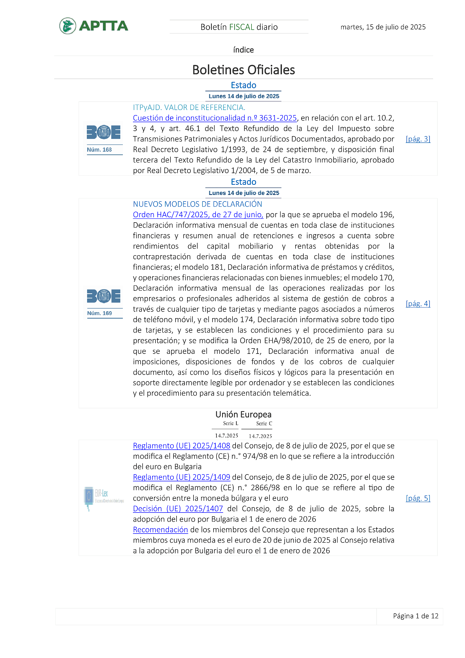 Boletín fiscal 15/07/2025