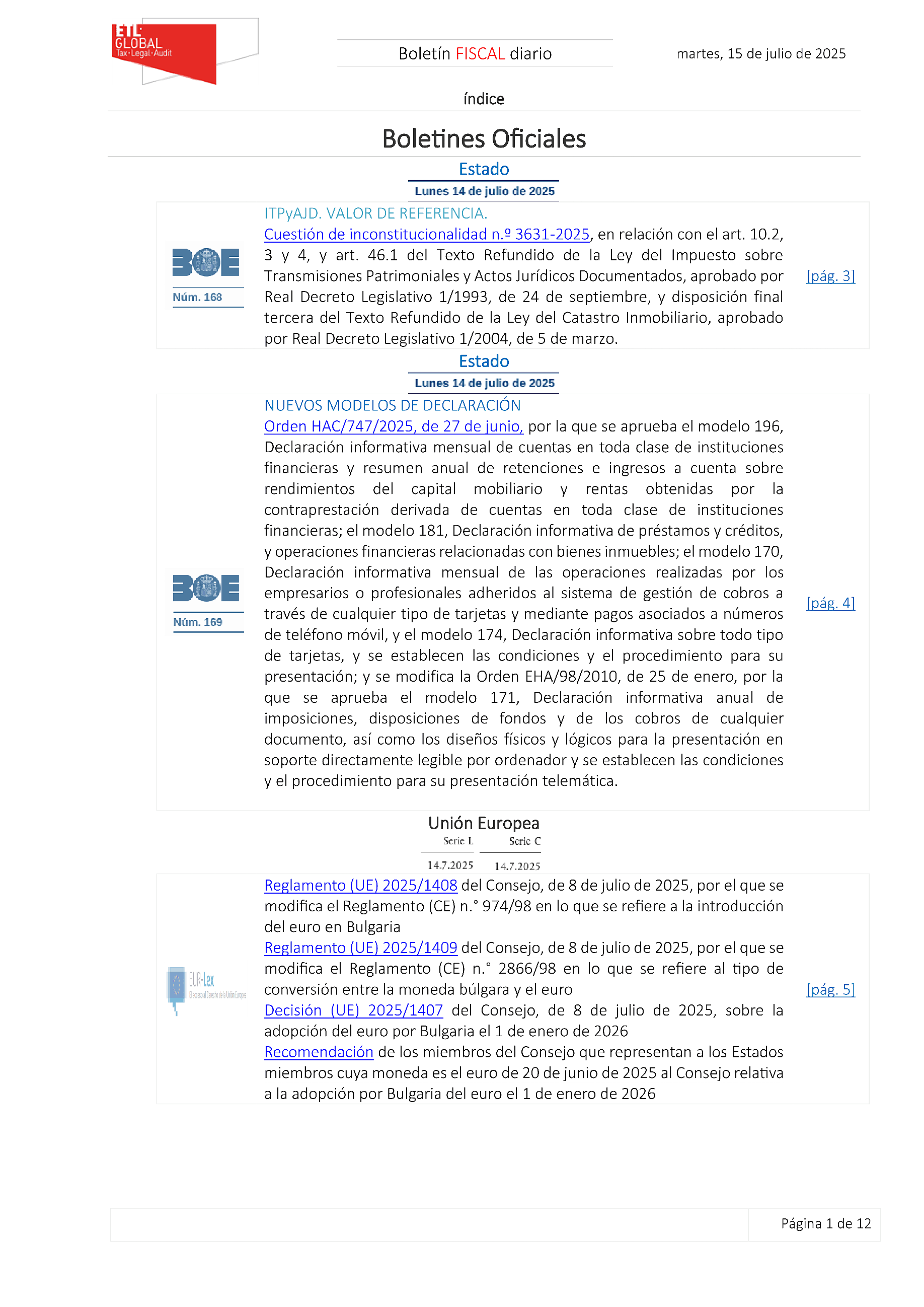 Boletín fiscal 15/07/2025