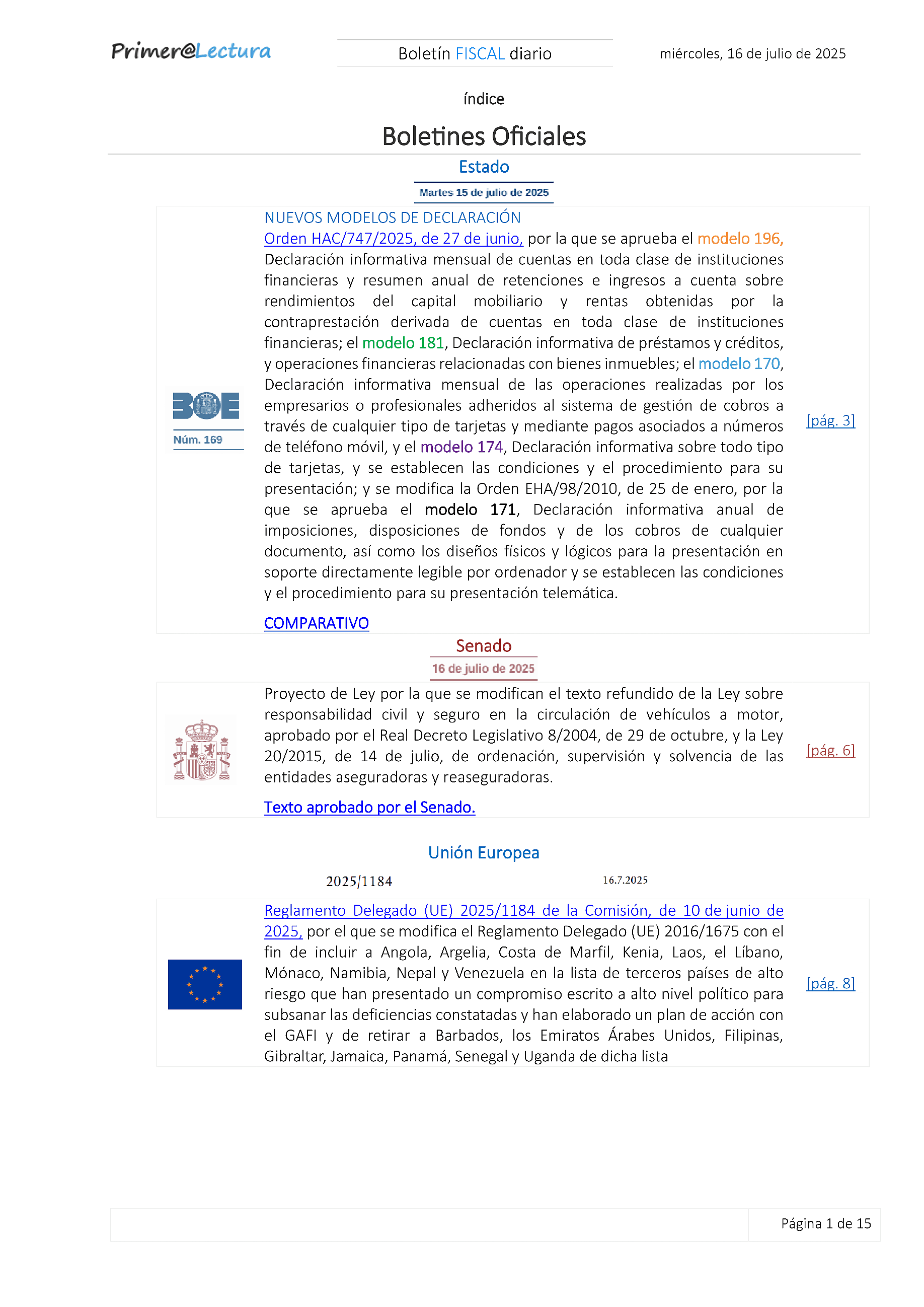Boletín fiscal 16/07/2025