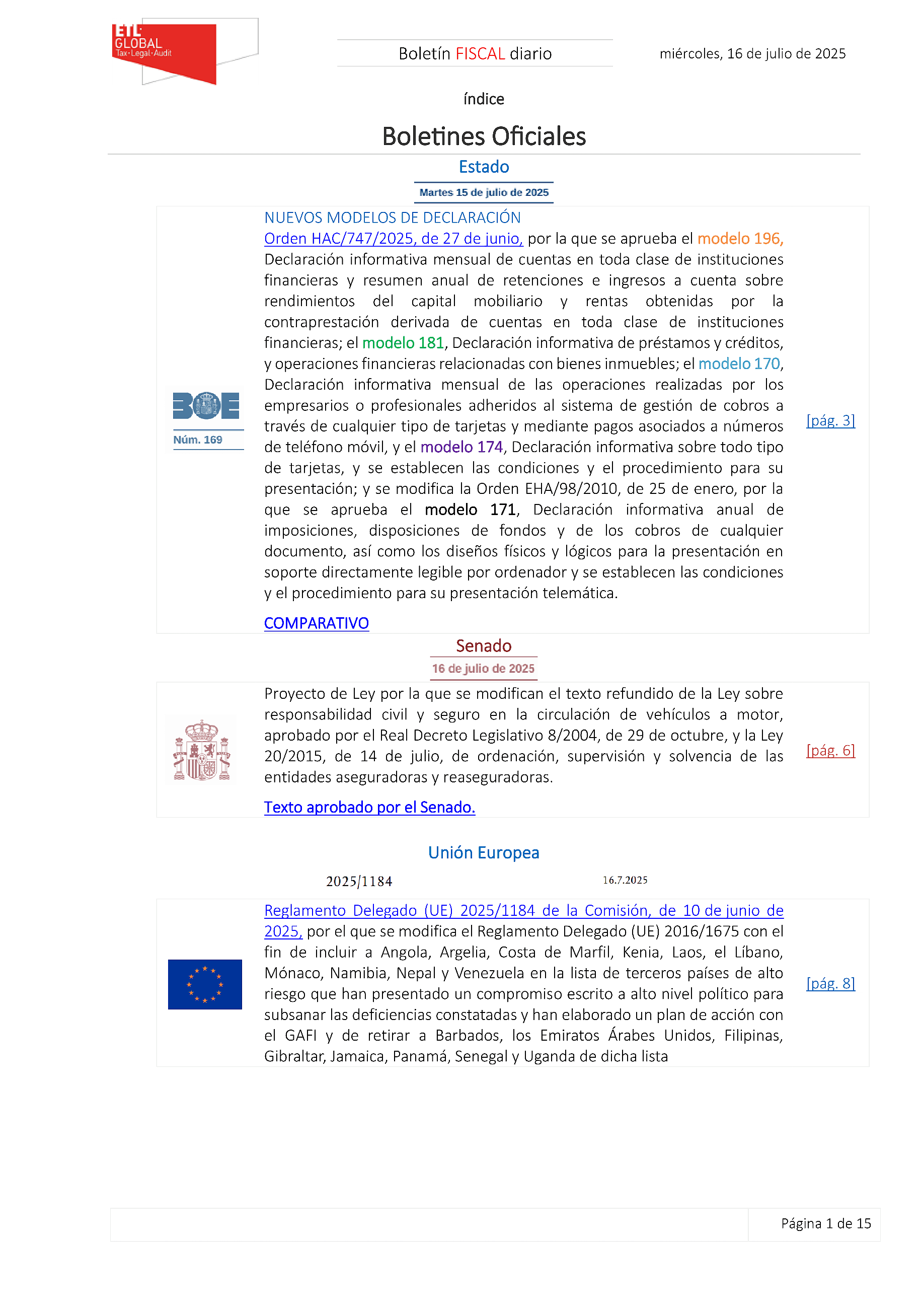 Boletín fiscal 16/07/2025