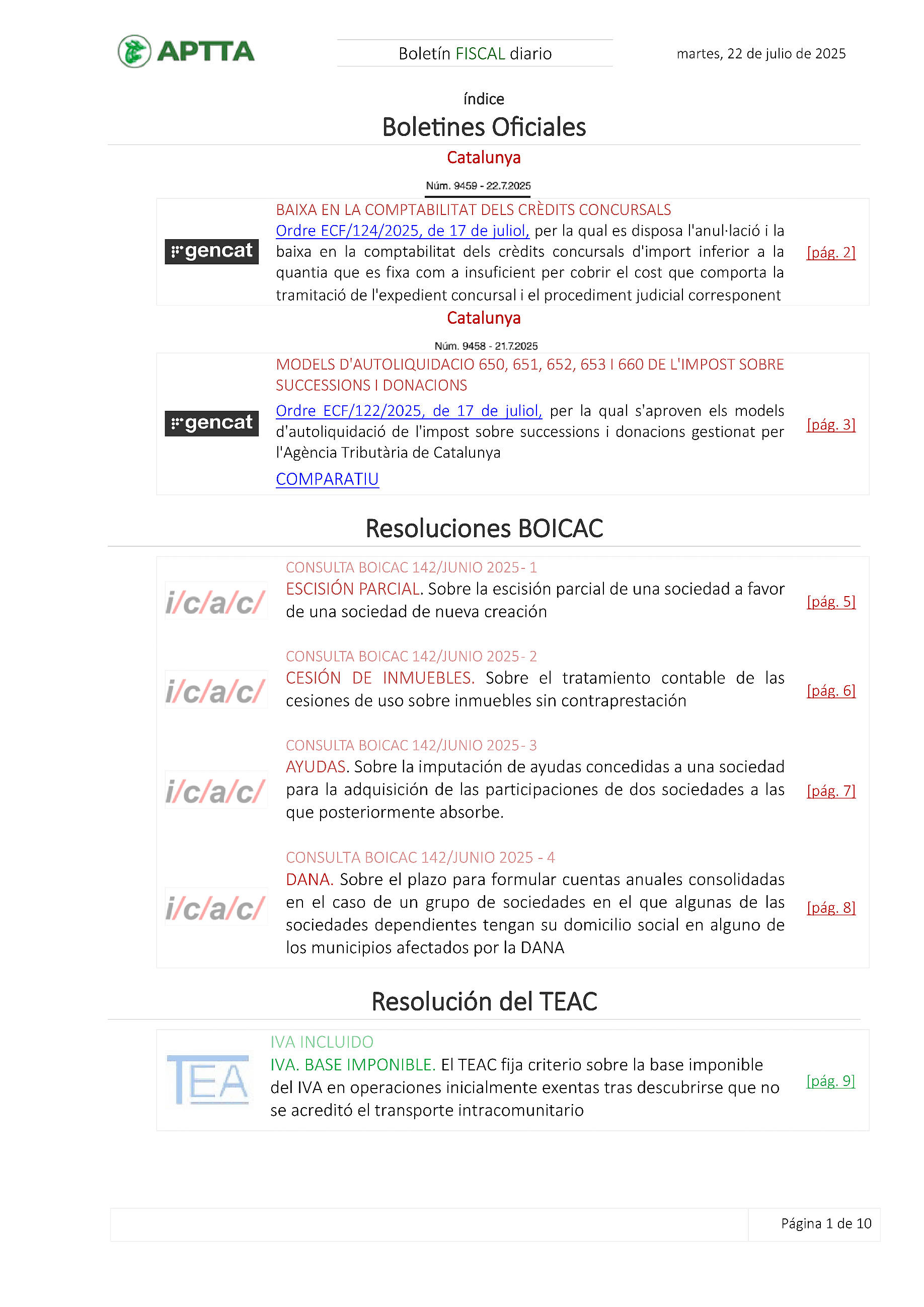 Boletín fiscal 22/07/2025