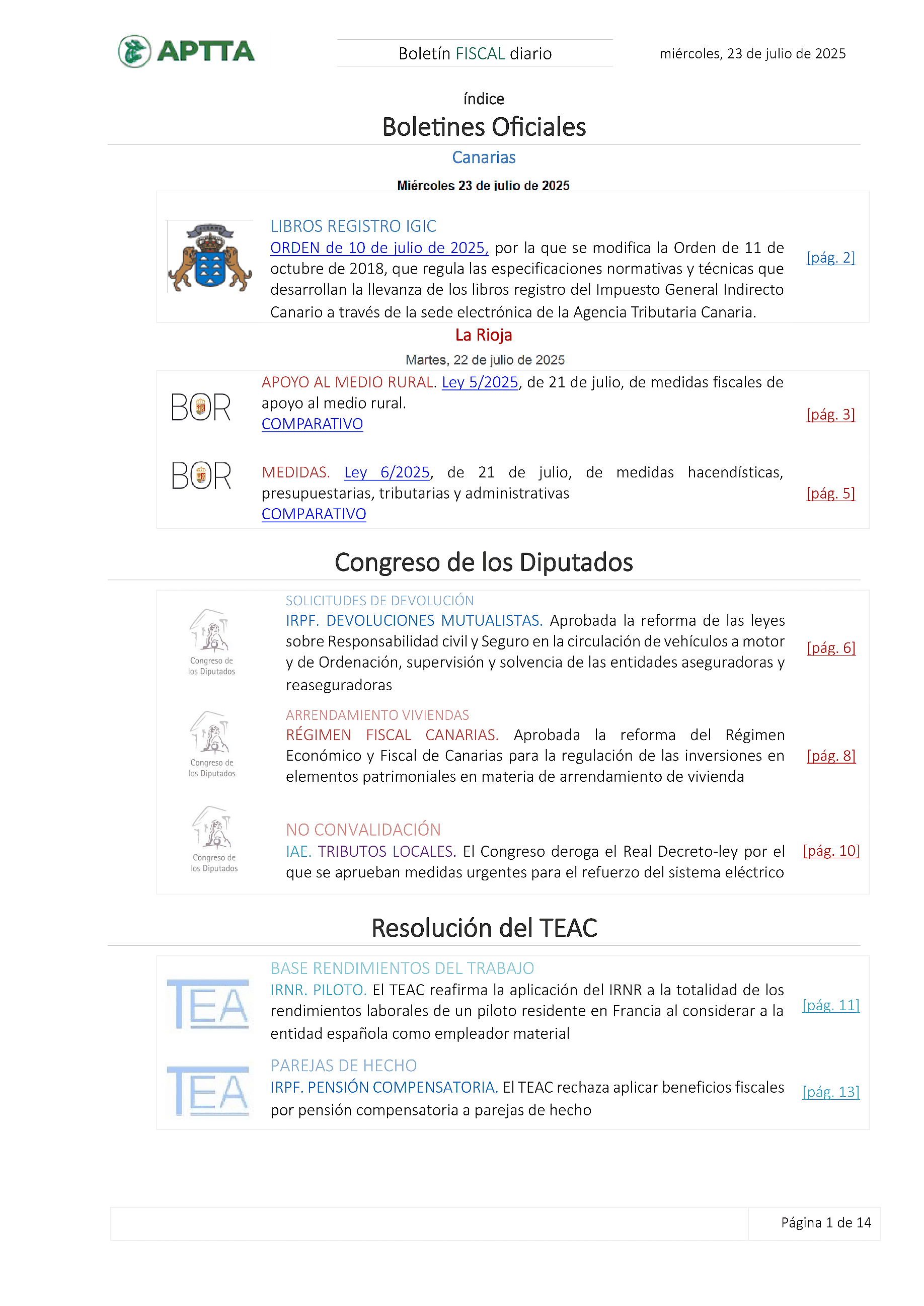 Boletín fiscal 23/07/2025