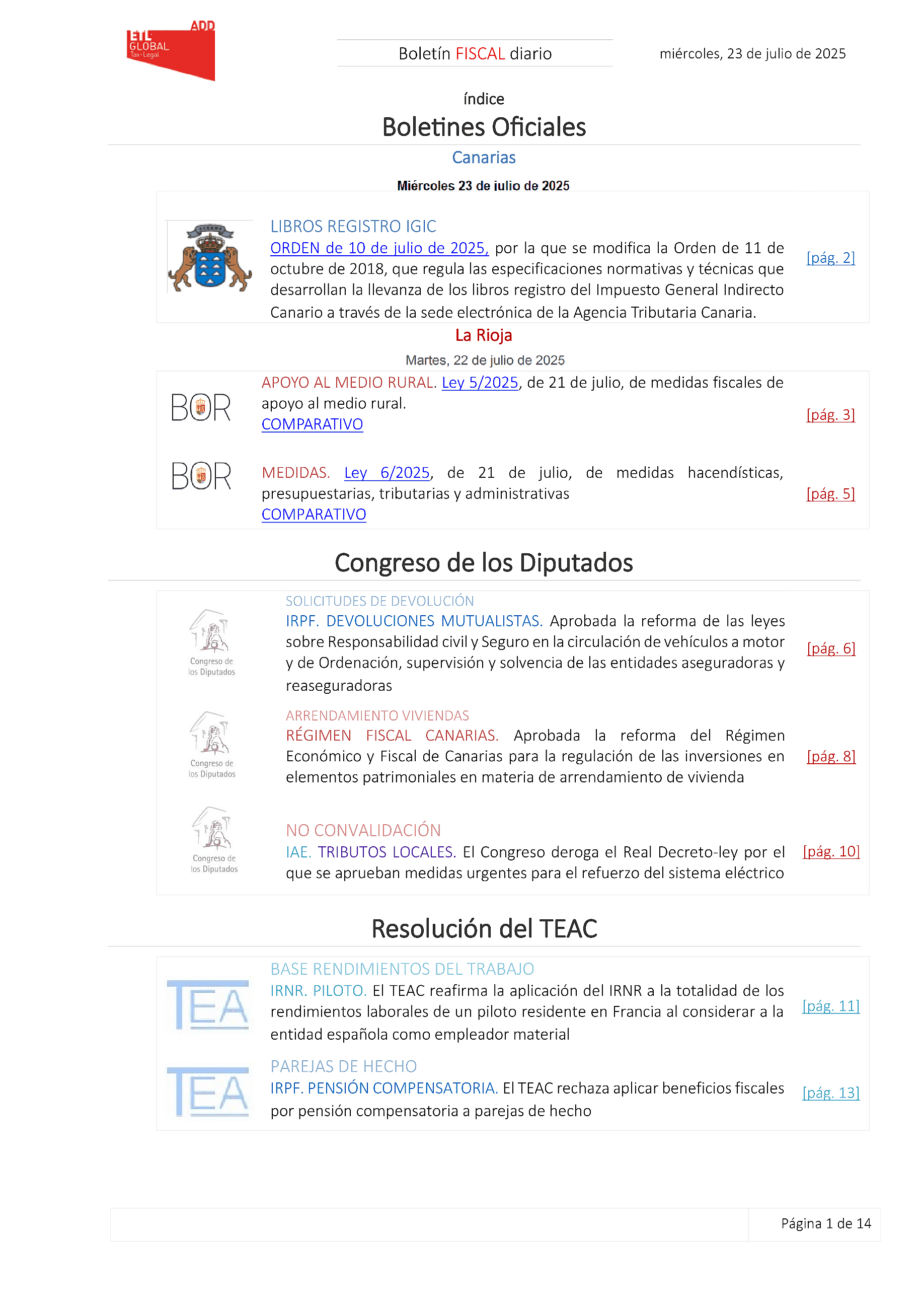 Boletín fiscal 23/07/2025