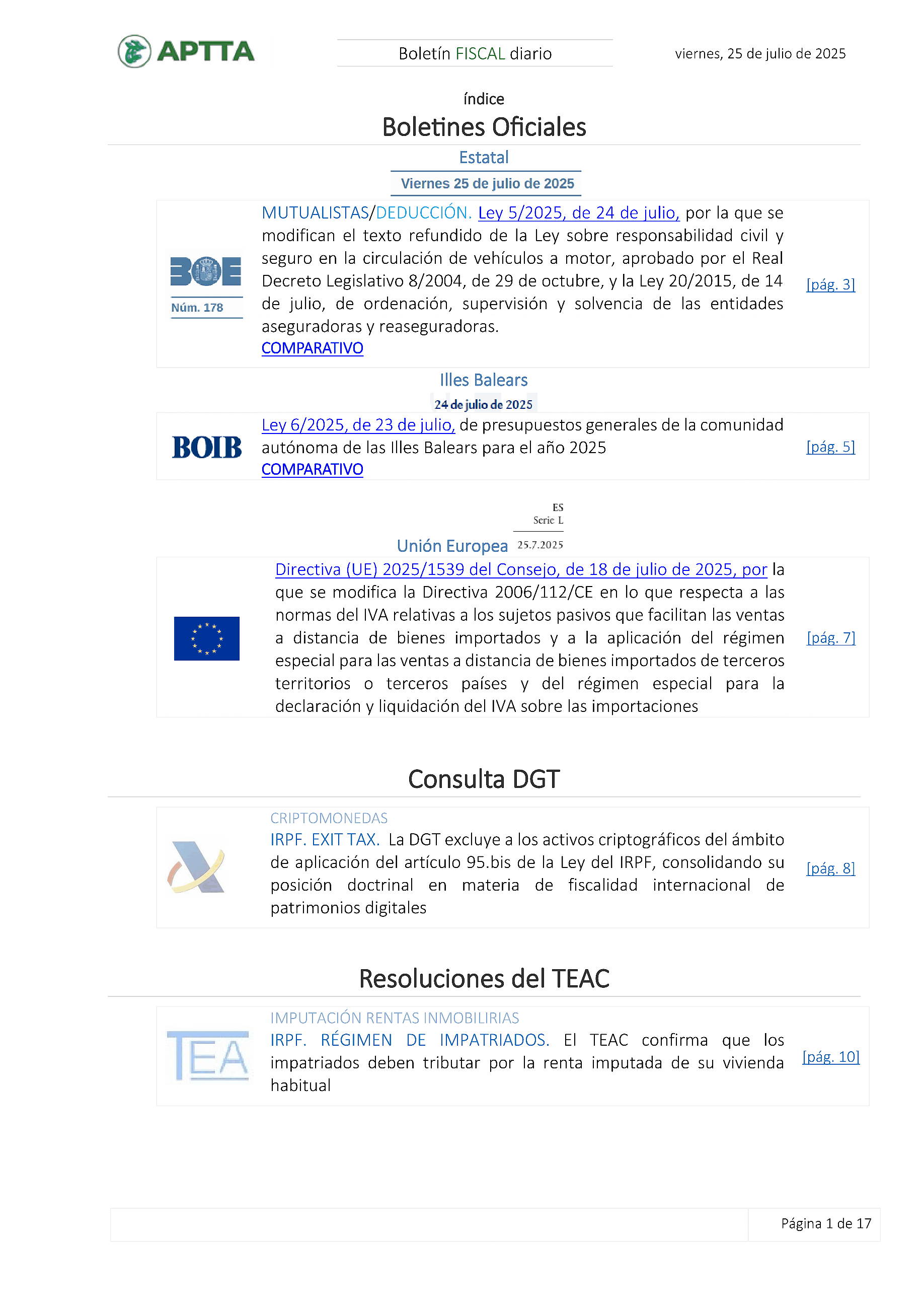 Boletín fiscal 25/07/2025