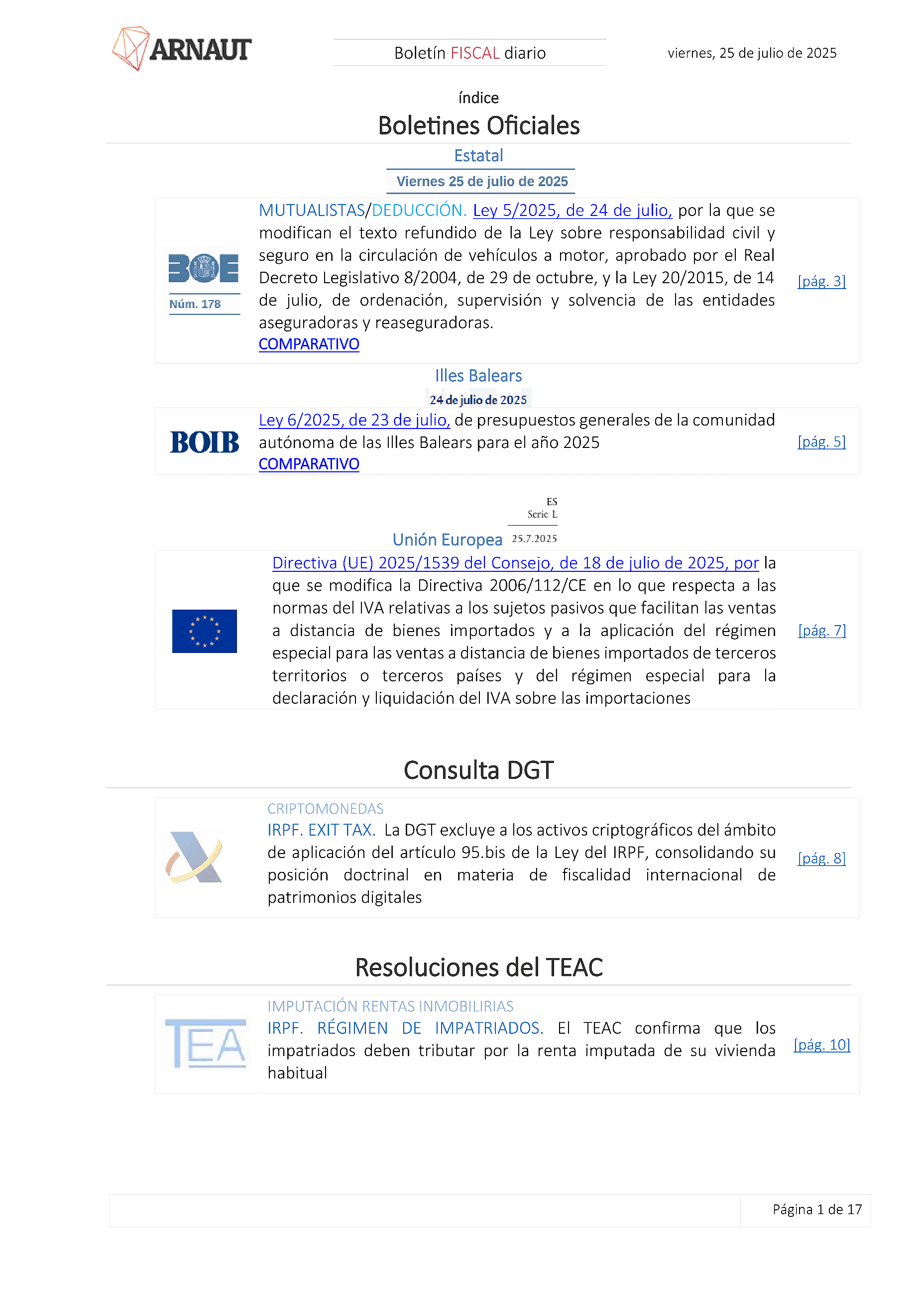 Boletín fiscal 25/07/2025