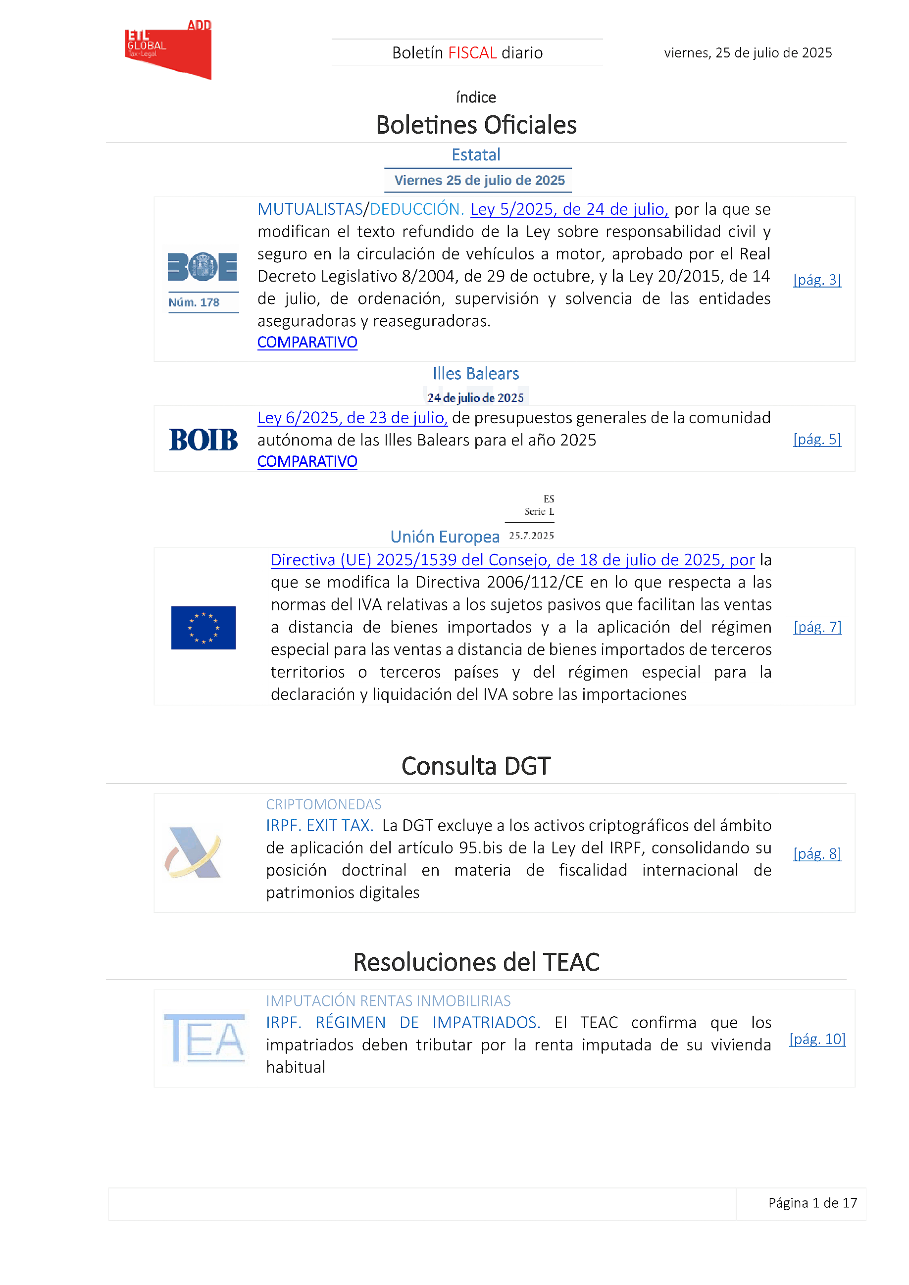 Boletín fiscal 25/07/2025