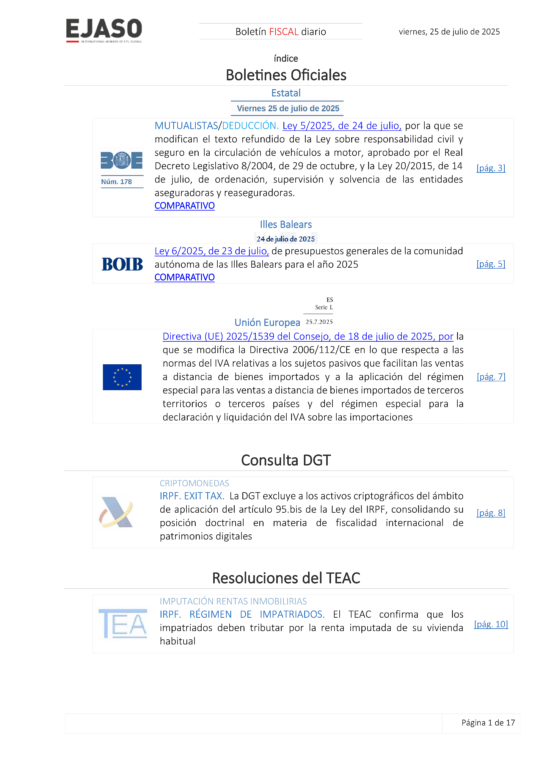 Boletín fiscal 25/07/2025