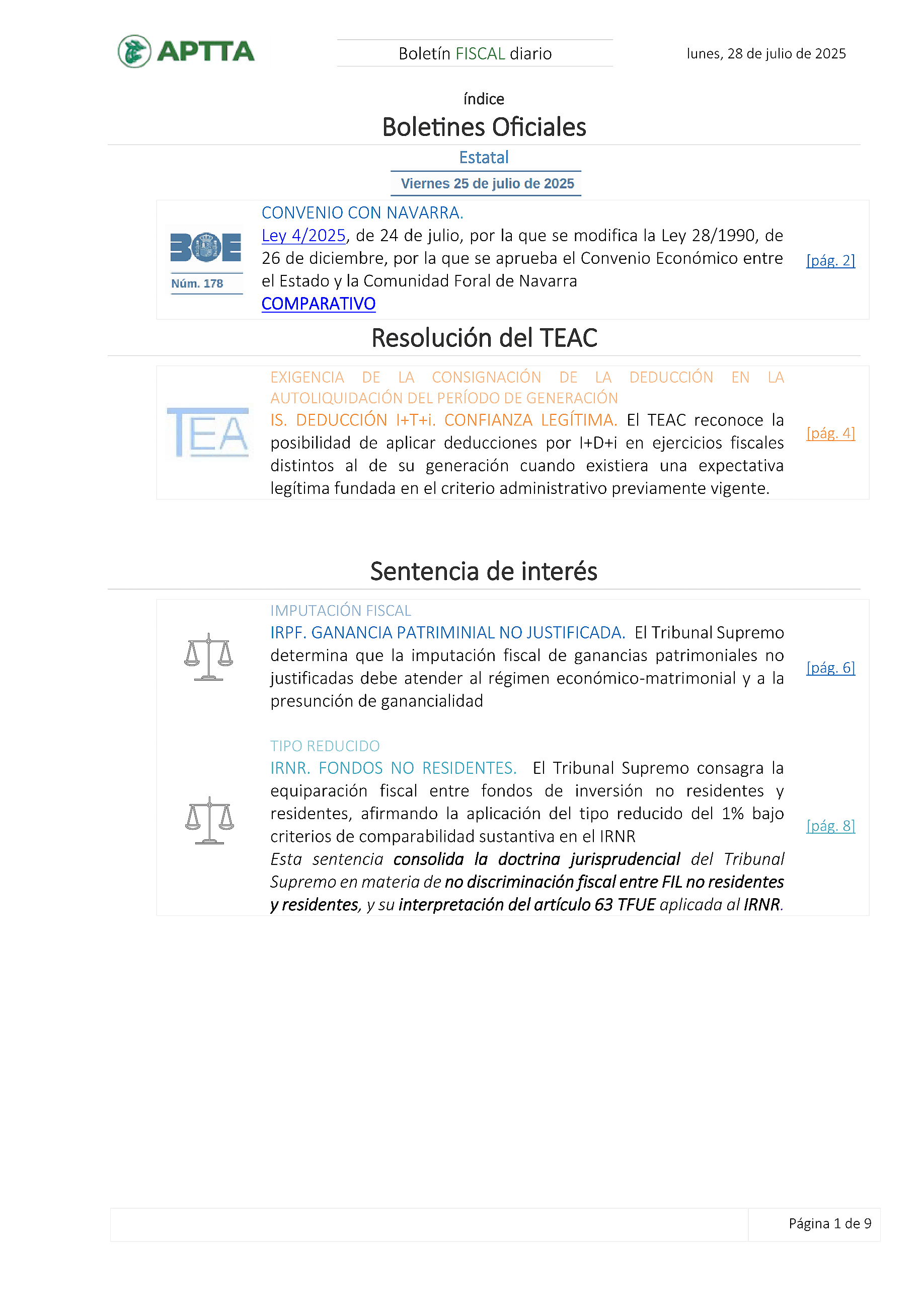 Boletín fiscal 28/07/2025