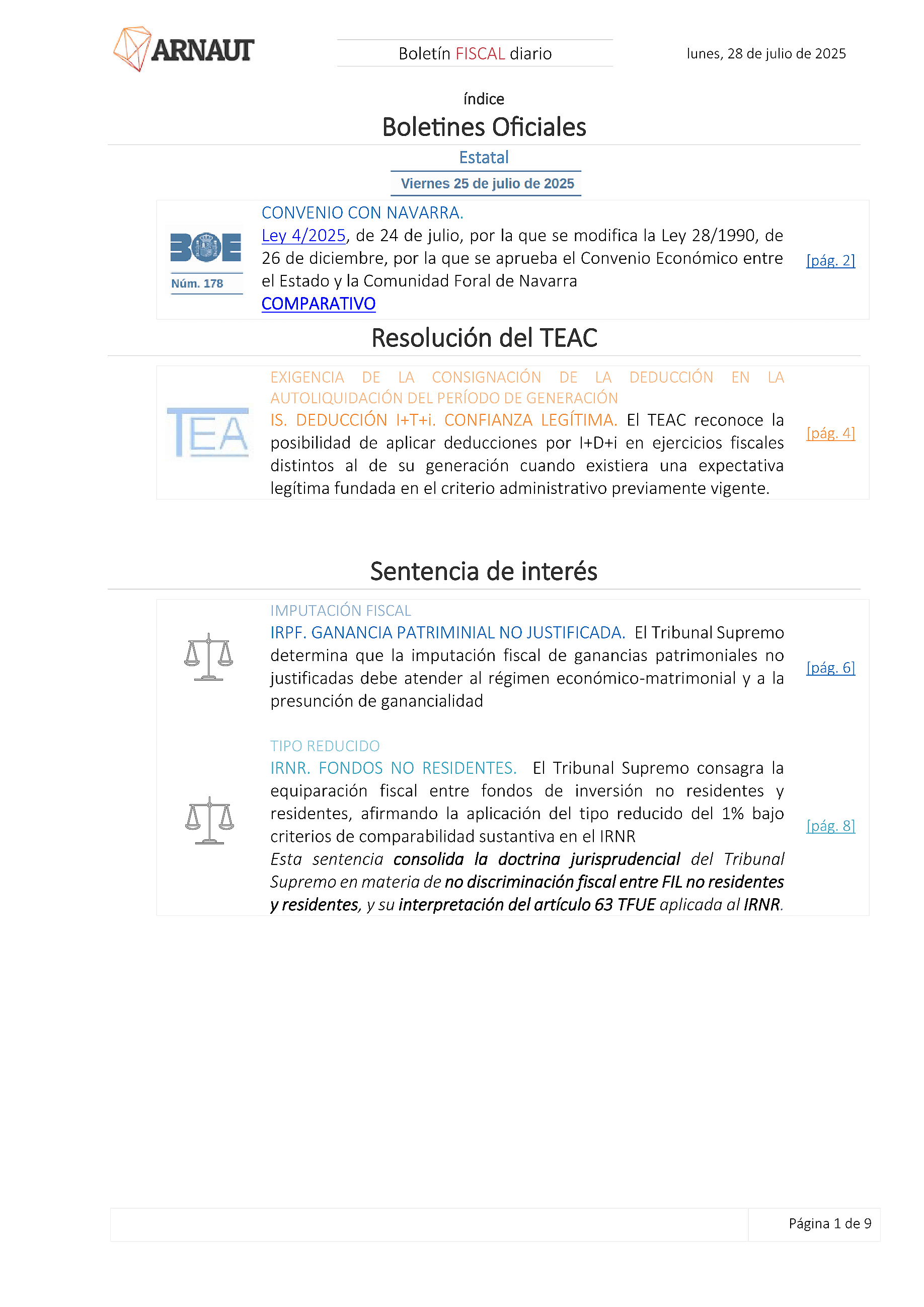 Boletín fiscal 28/07/2025
