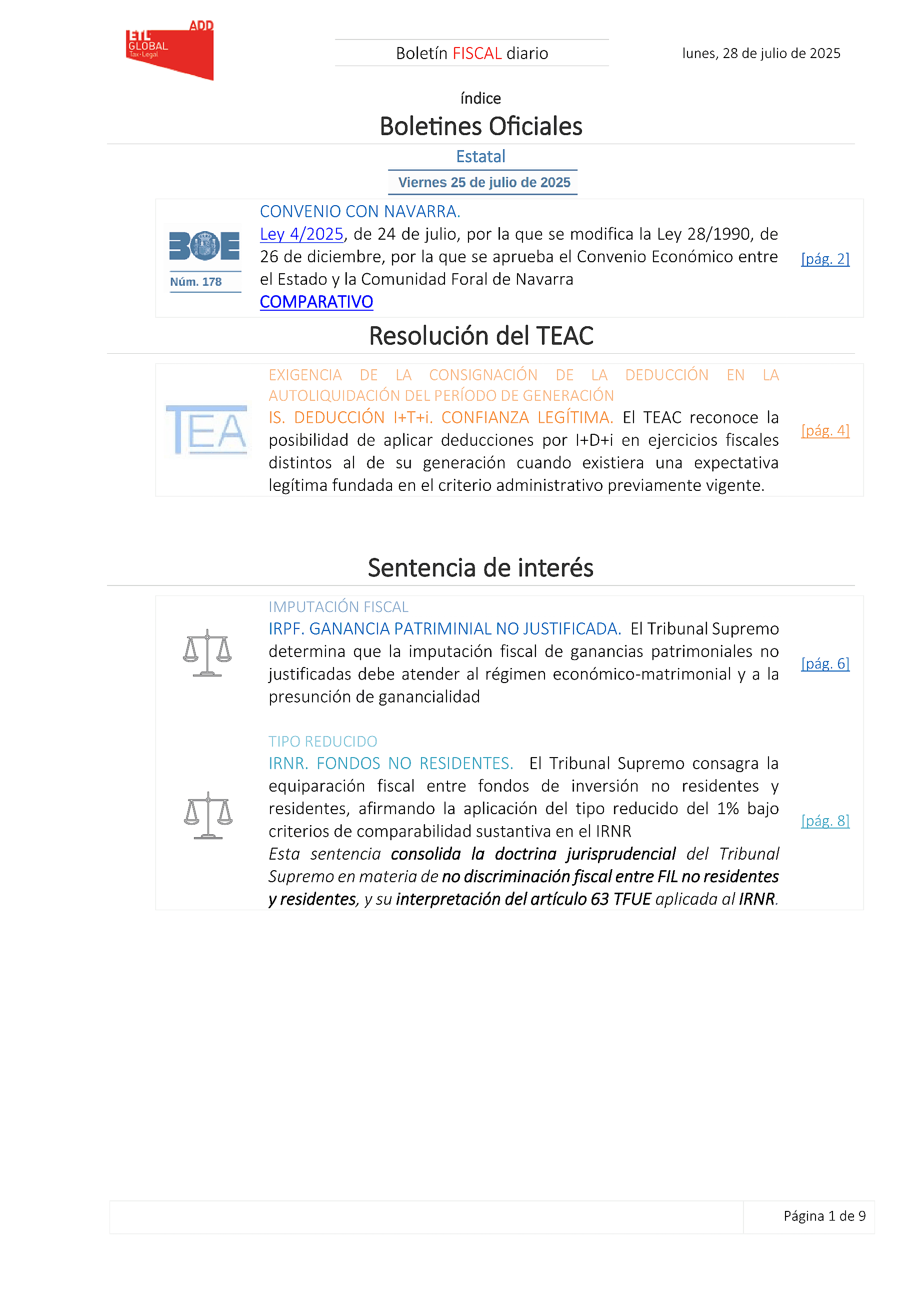 Boletín fiscal 28/07/2025