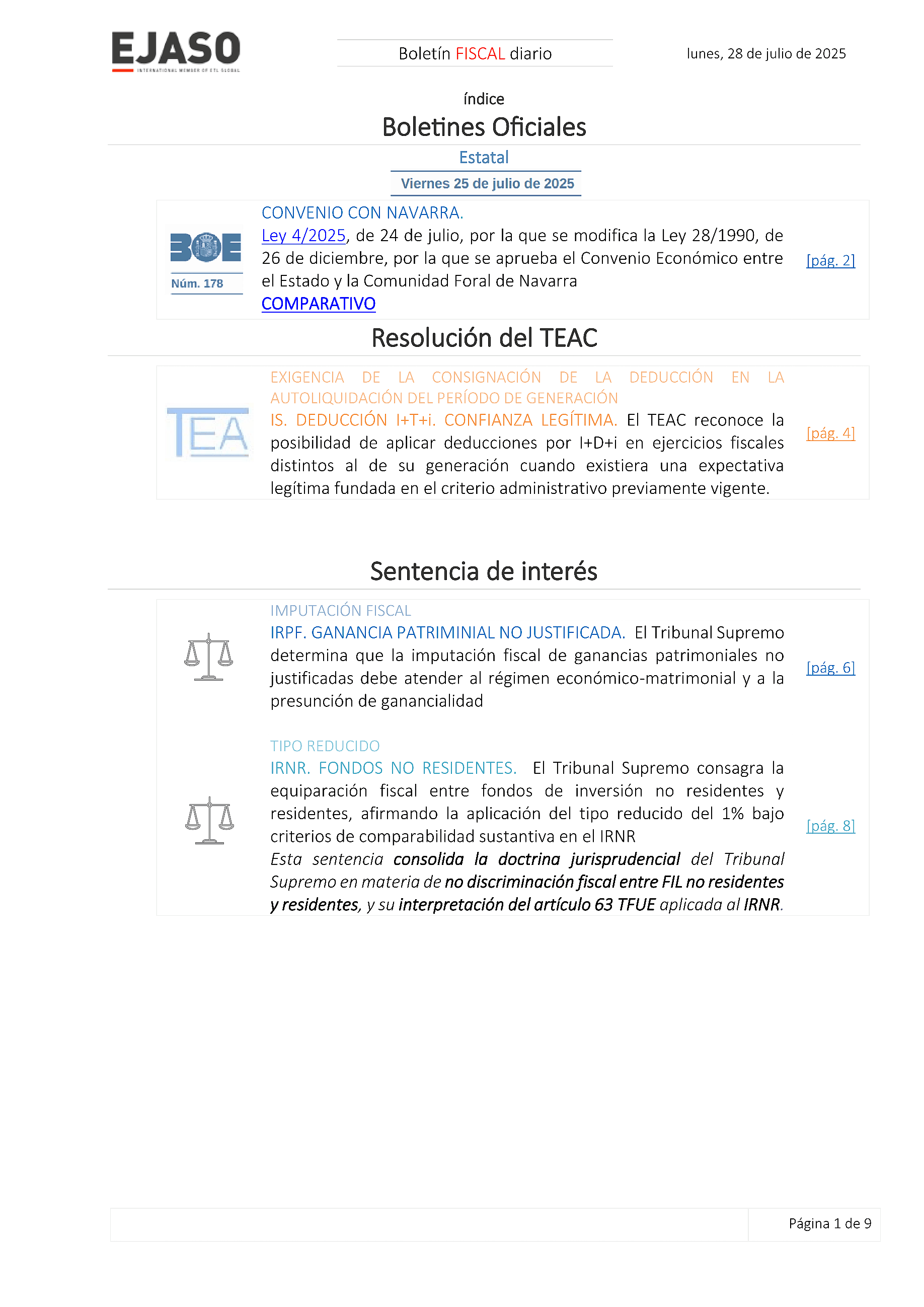 Boletín fiscal 28/07/2025