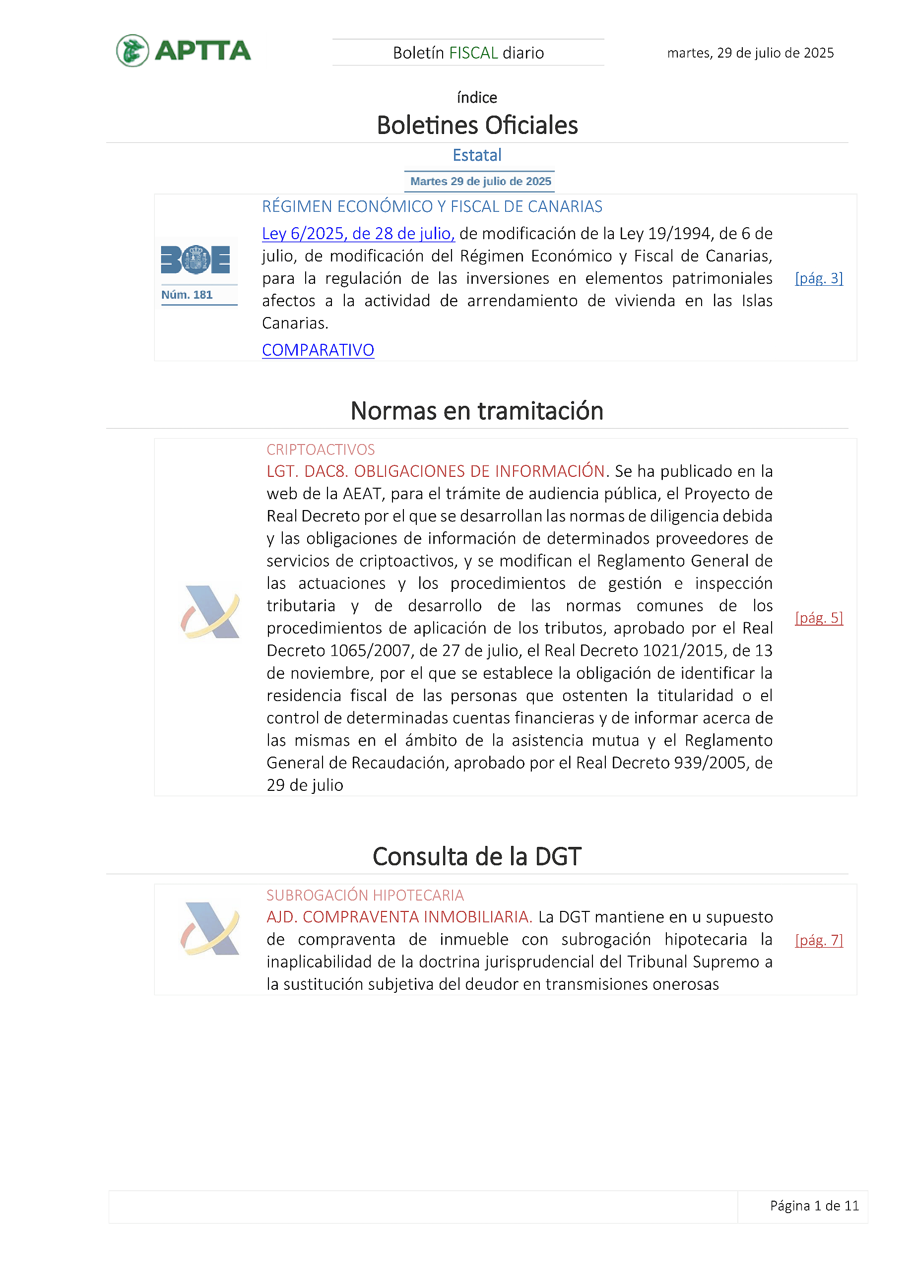 Boletín fiscal 29/07/2025
