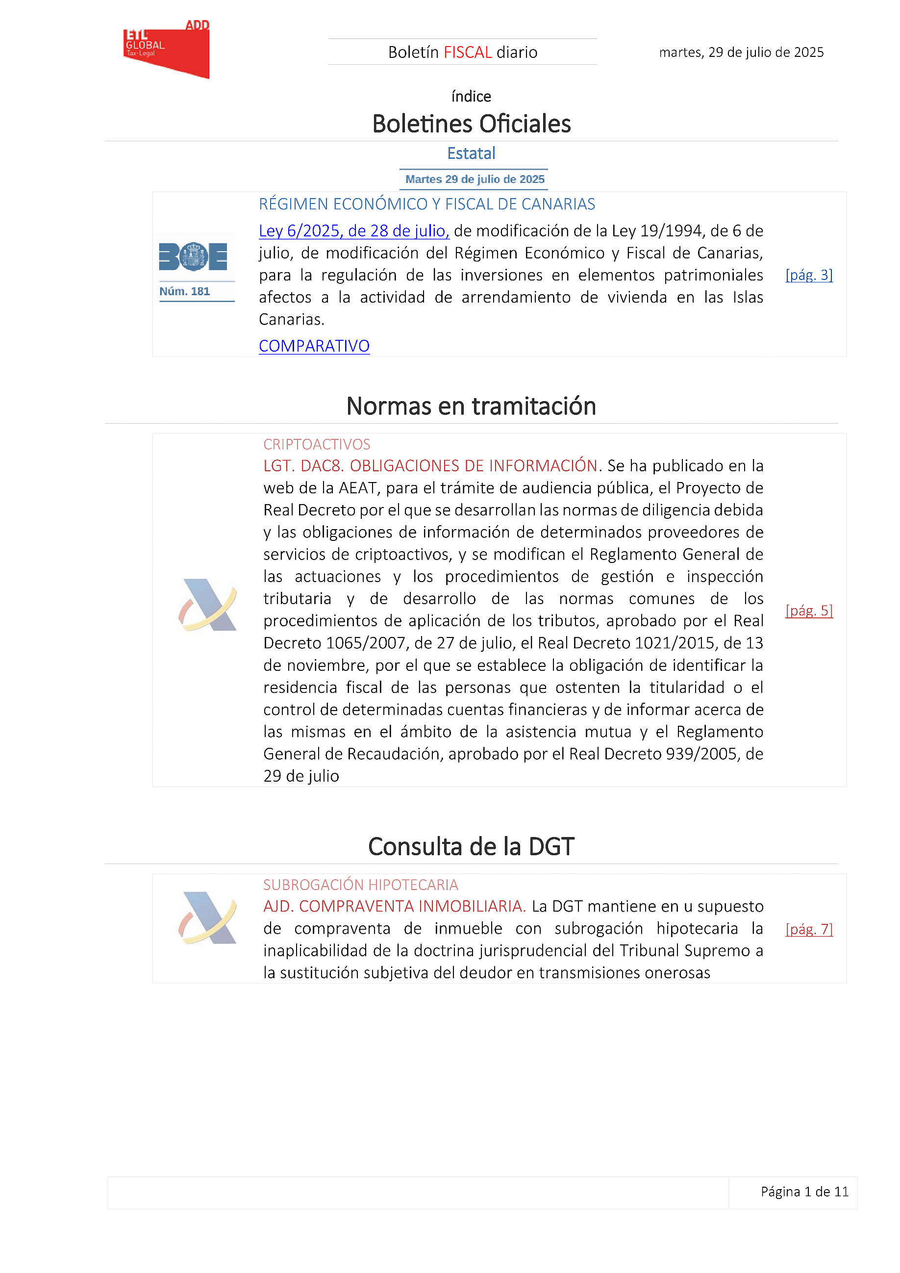 Boletín fiscal 29/07/2025