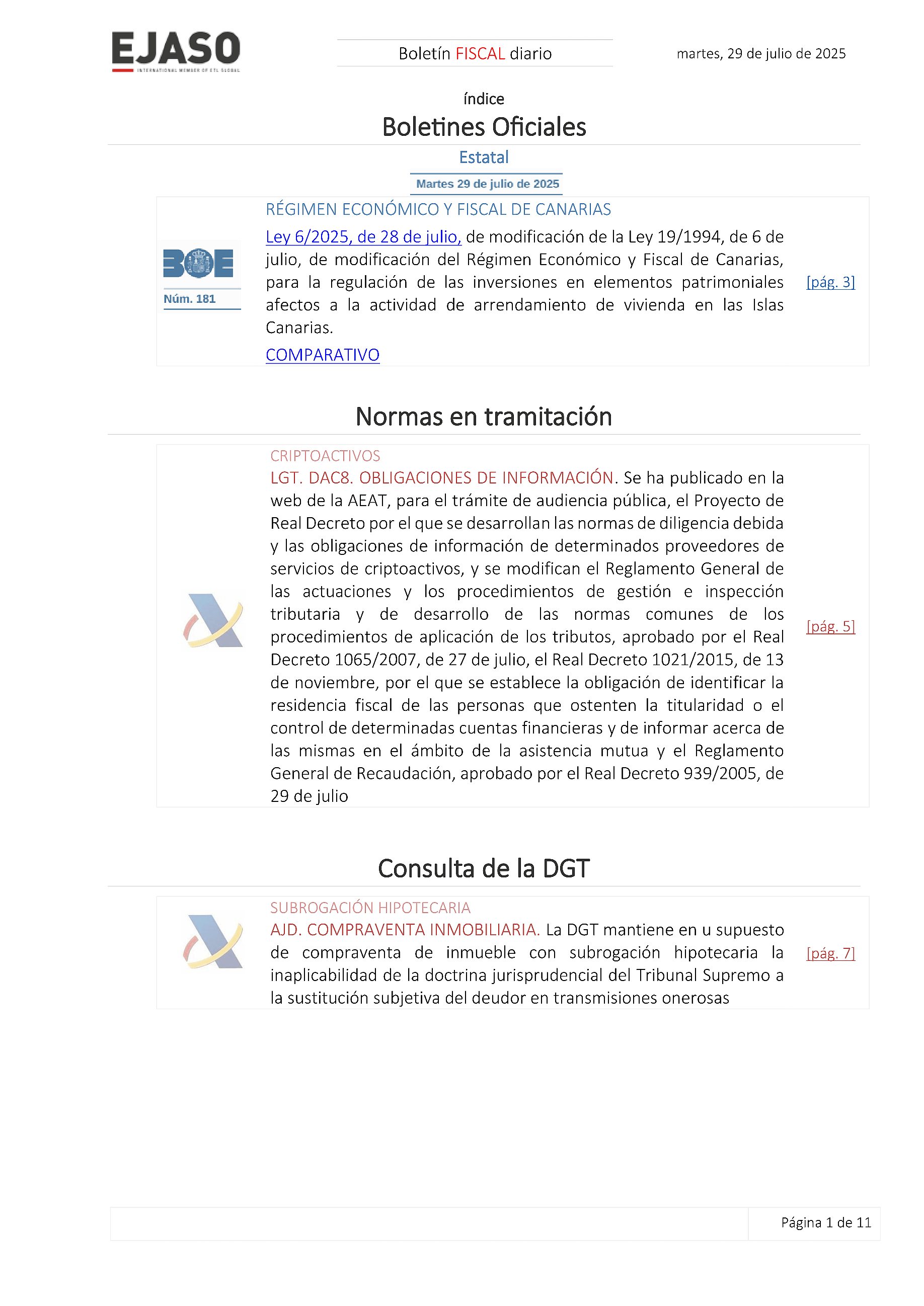 Boletín fiscal 29/07/2025