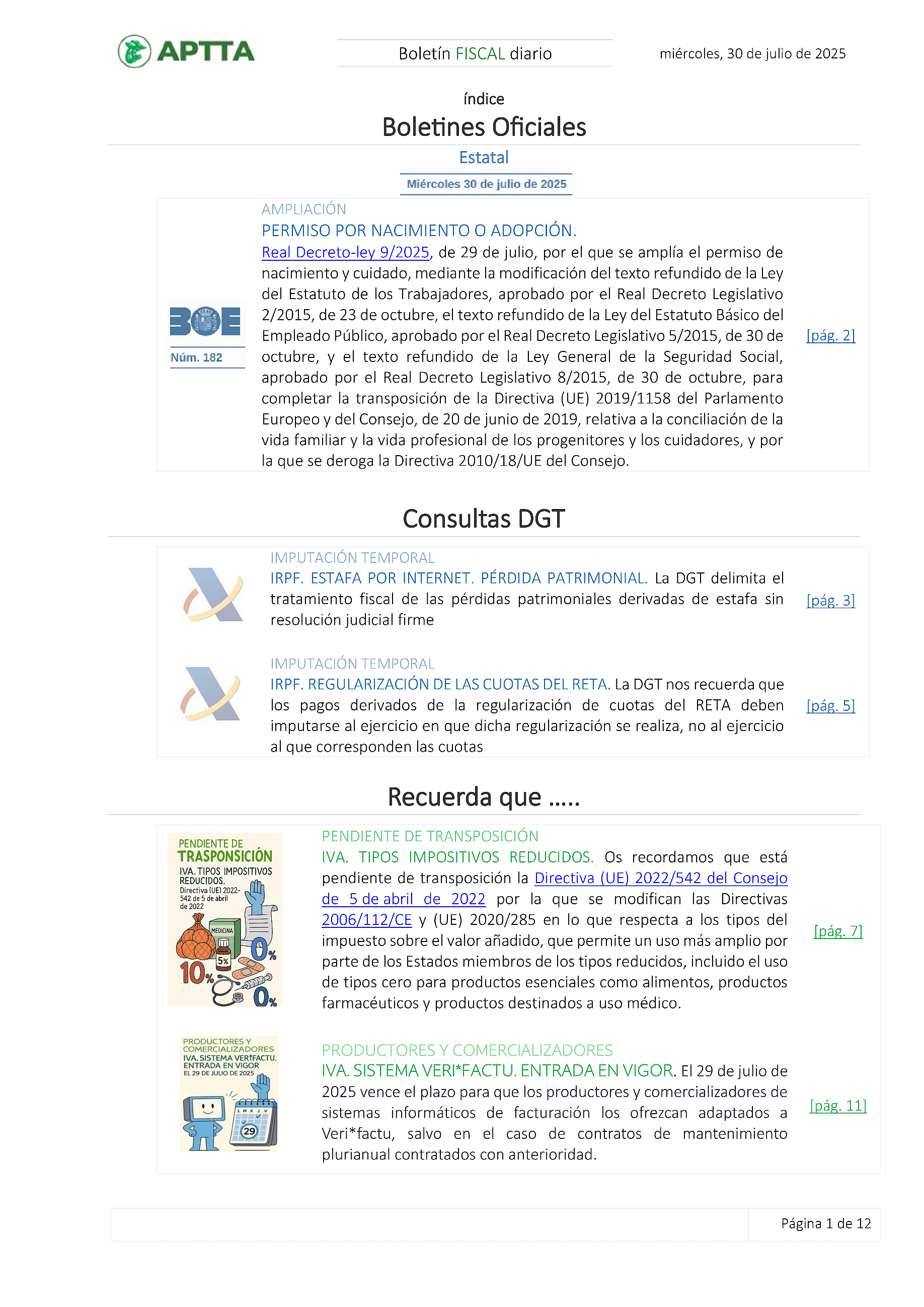 Boletín fiscal 30/07/2025