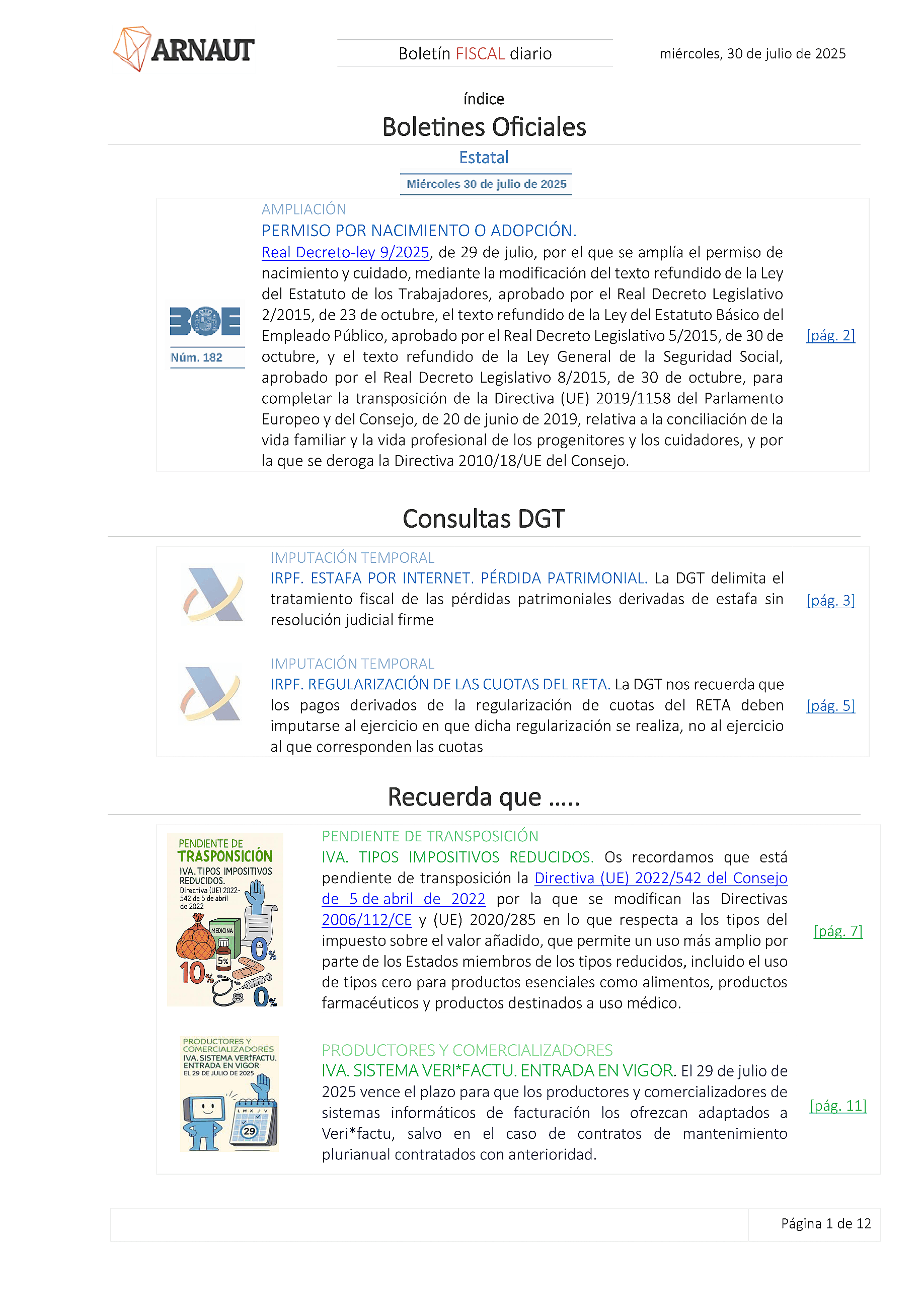 Boletín fiscal 30/07/2025