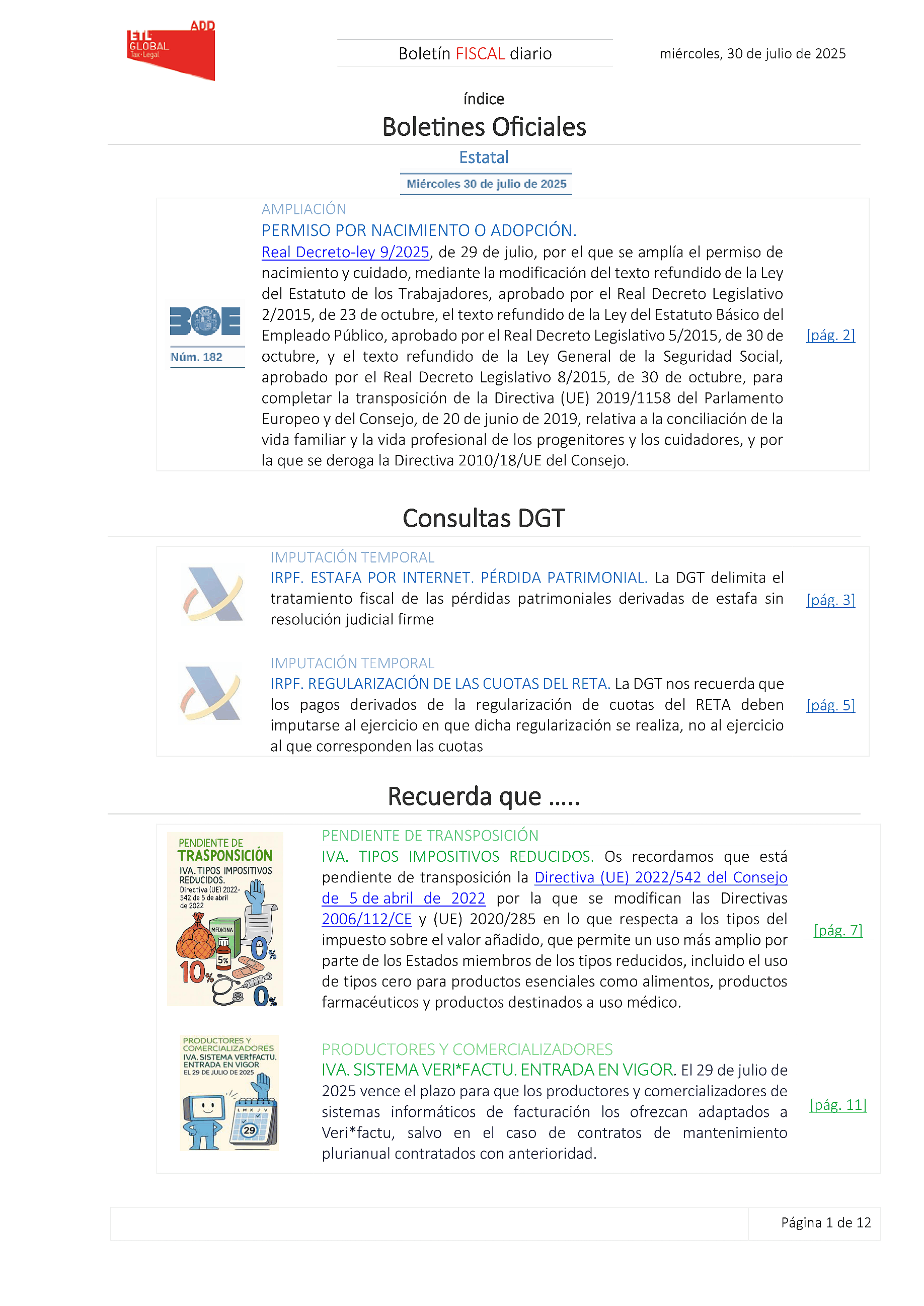 Boletín fiscal 30/07/2025