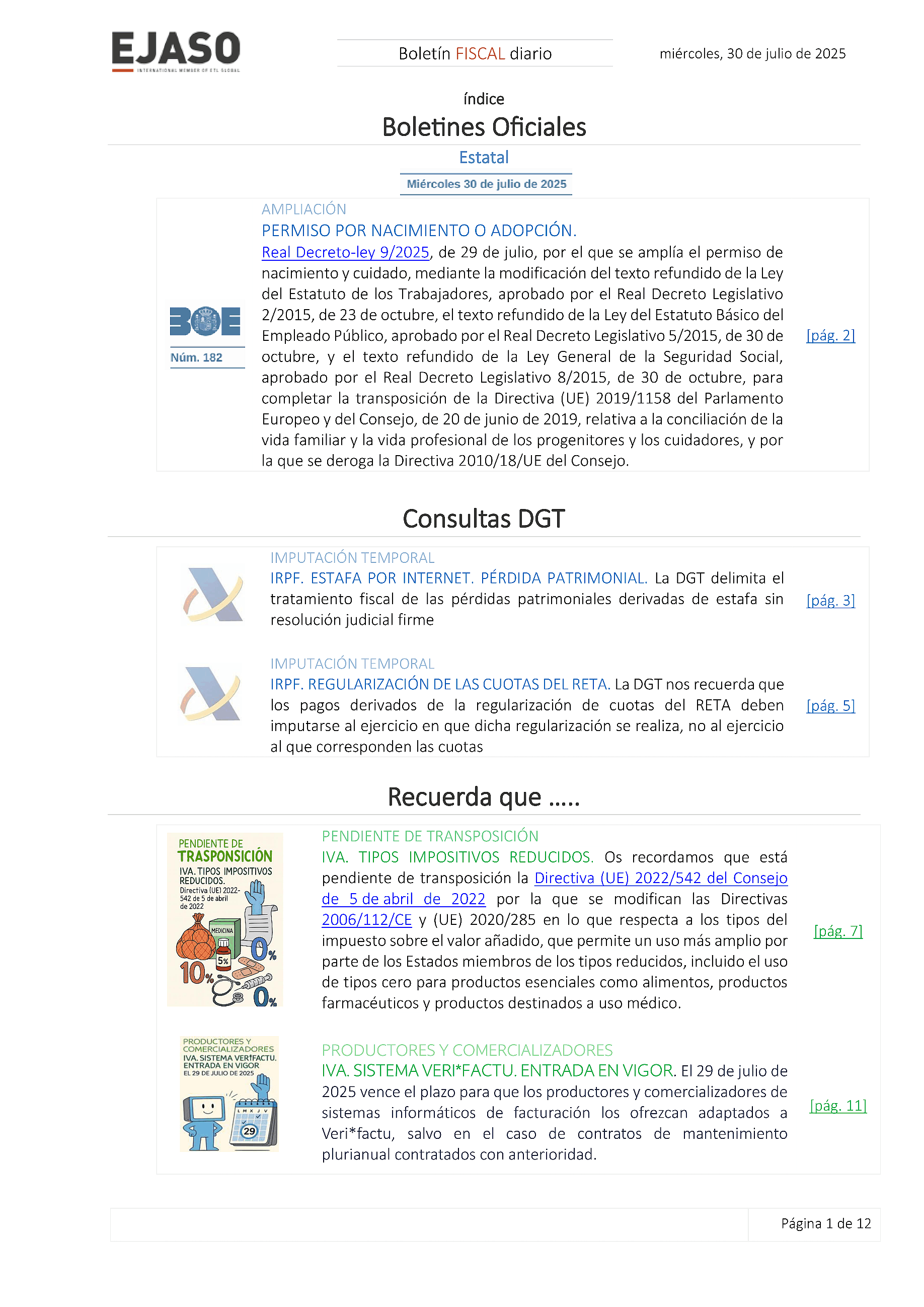 Boletín fiscal 30/07/2025