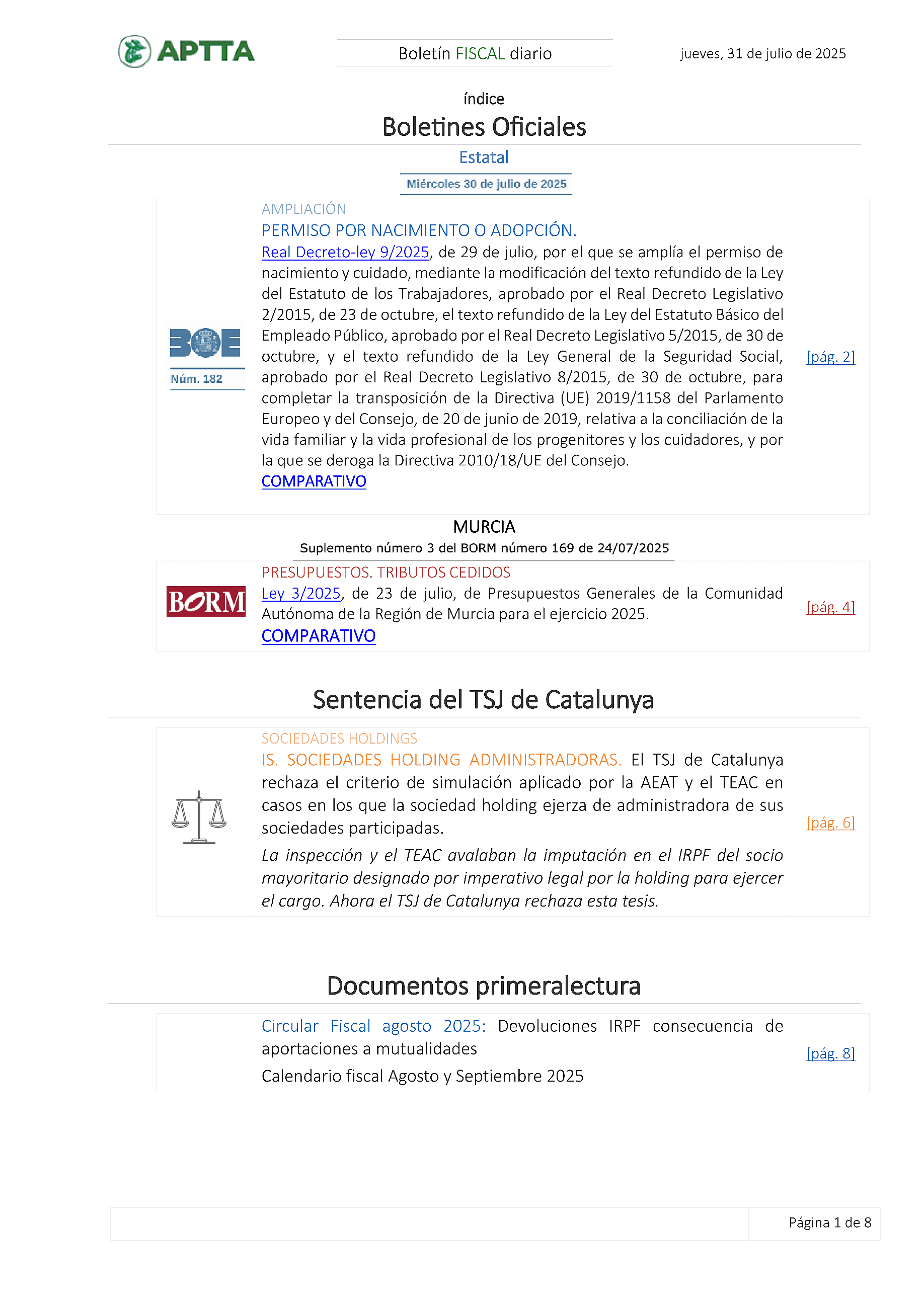Boletín fiscal 31/07/2025