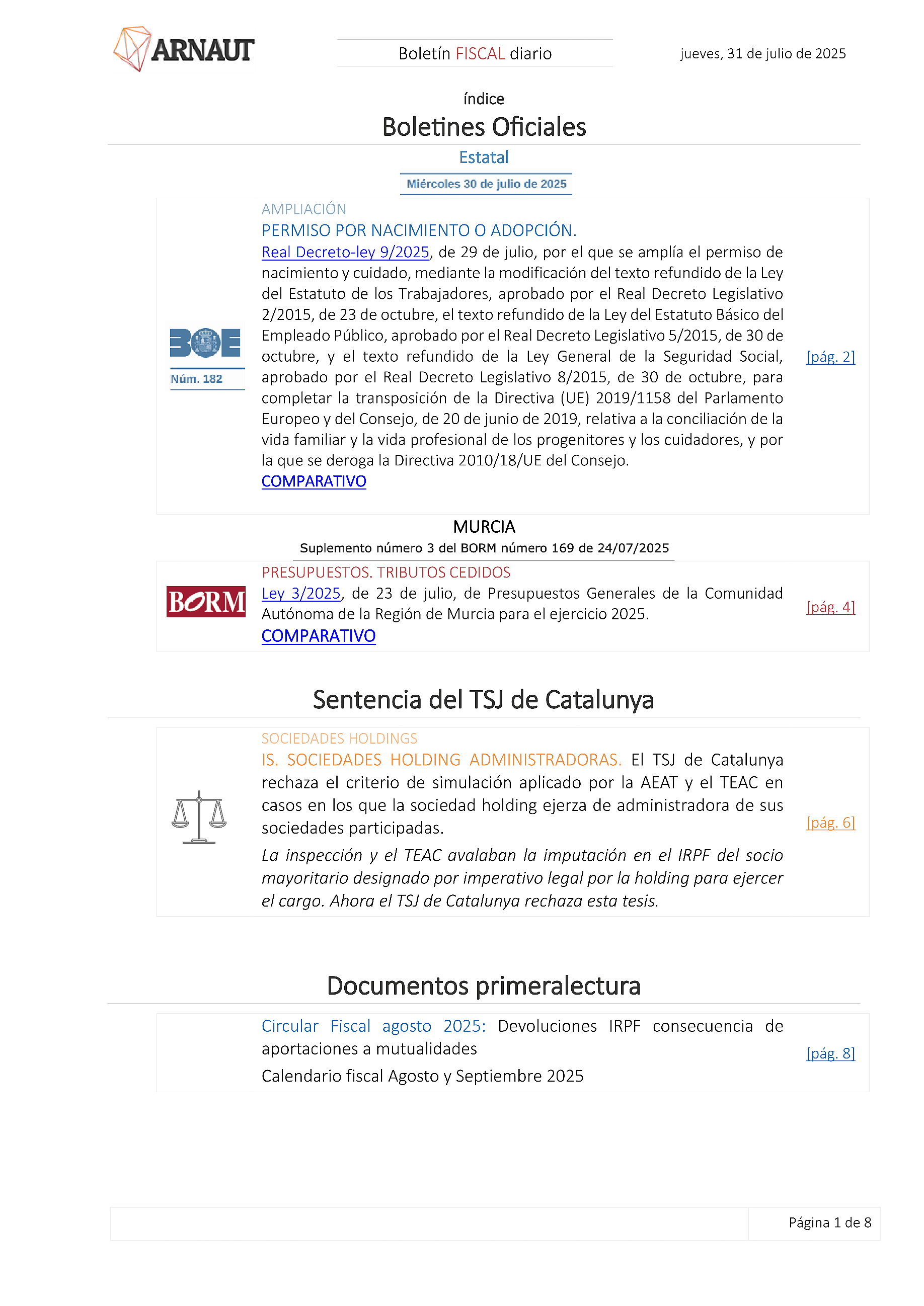 Boletín fiscal 31/07/2025