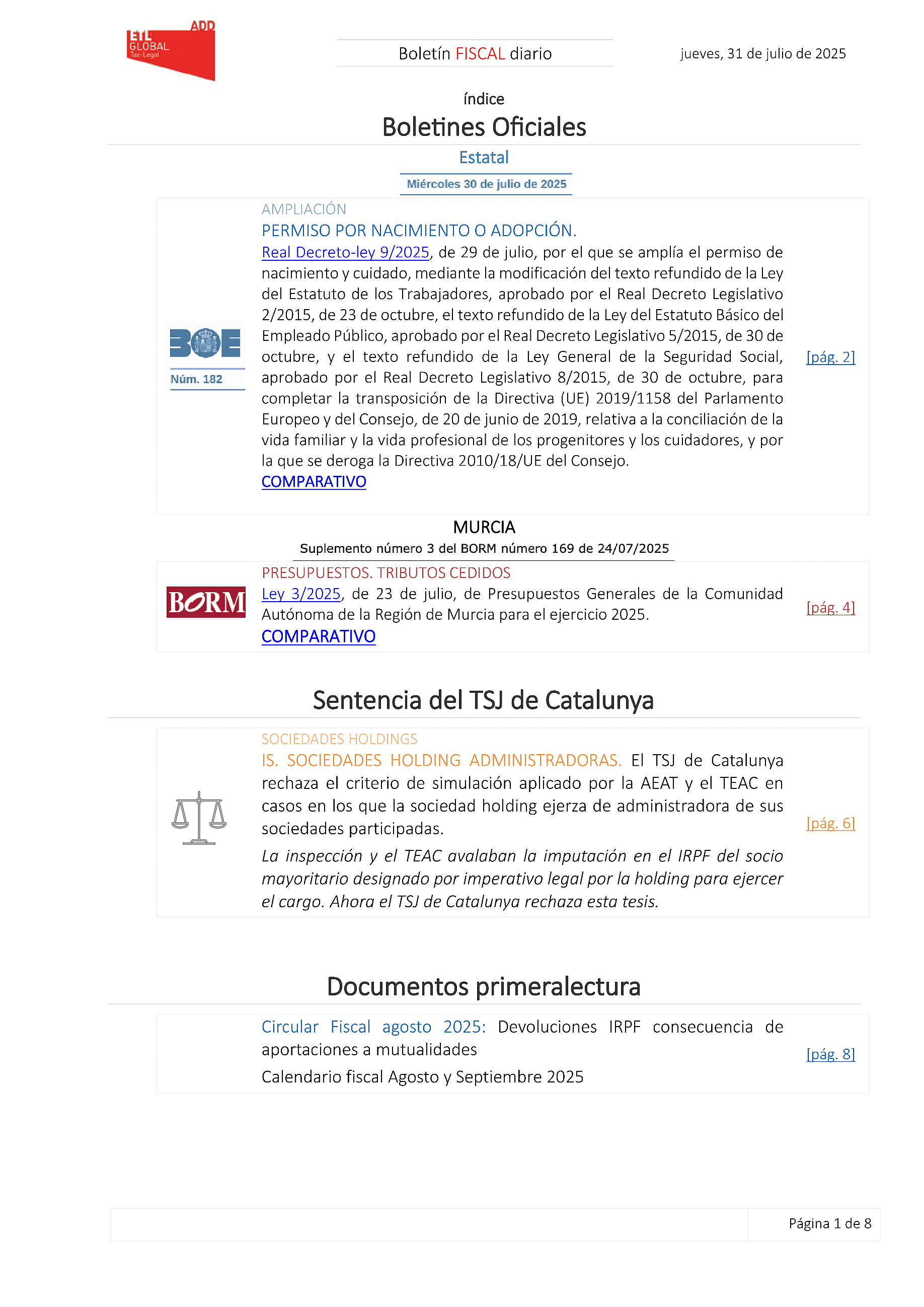 Boletín fiscal 31/07/2025
