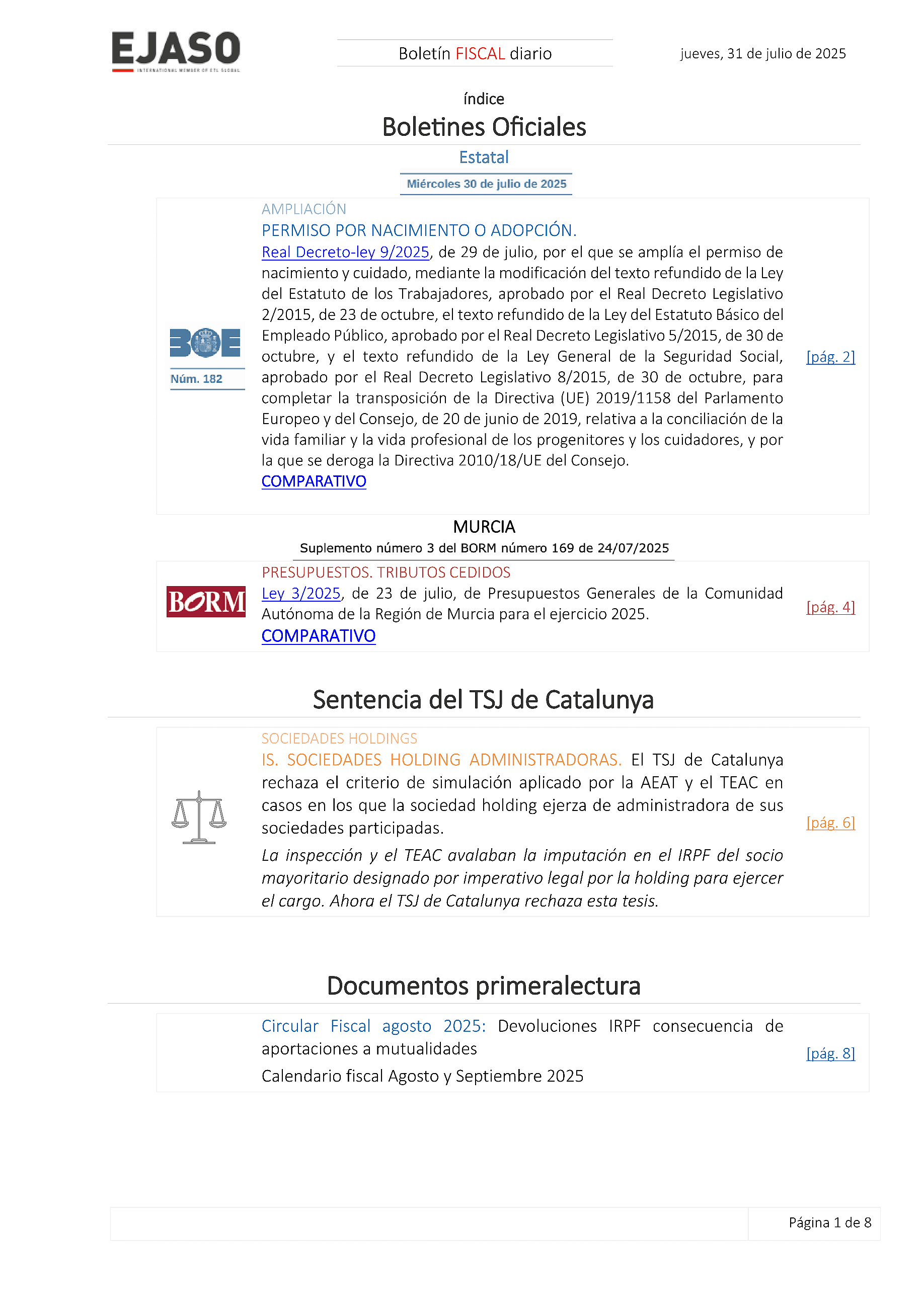 Boletín fiscal 31/07/2025