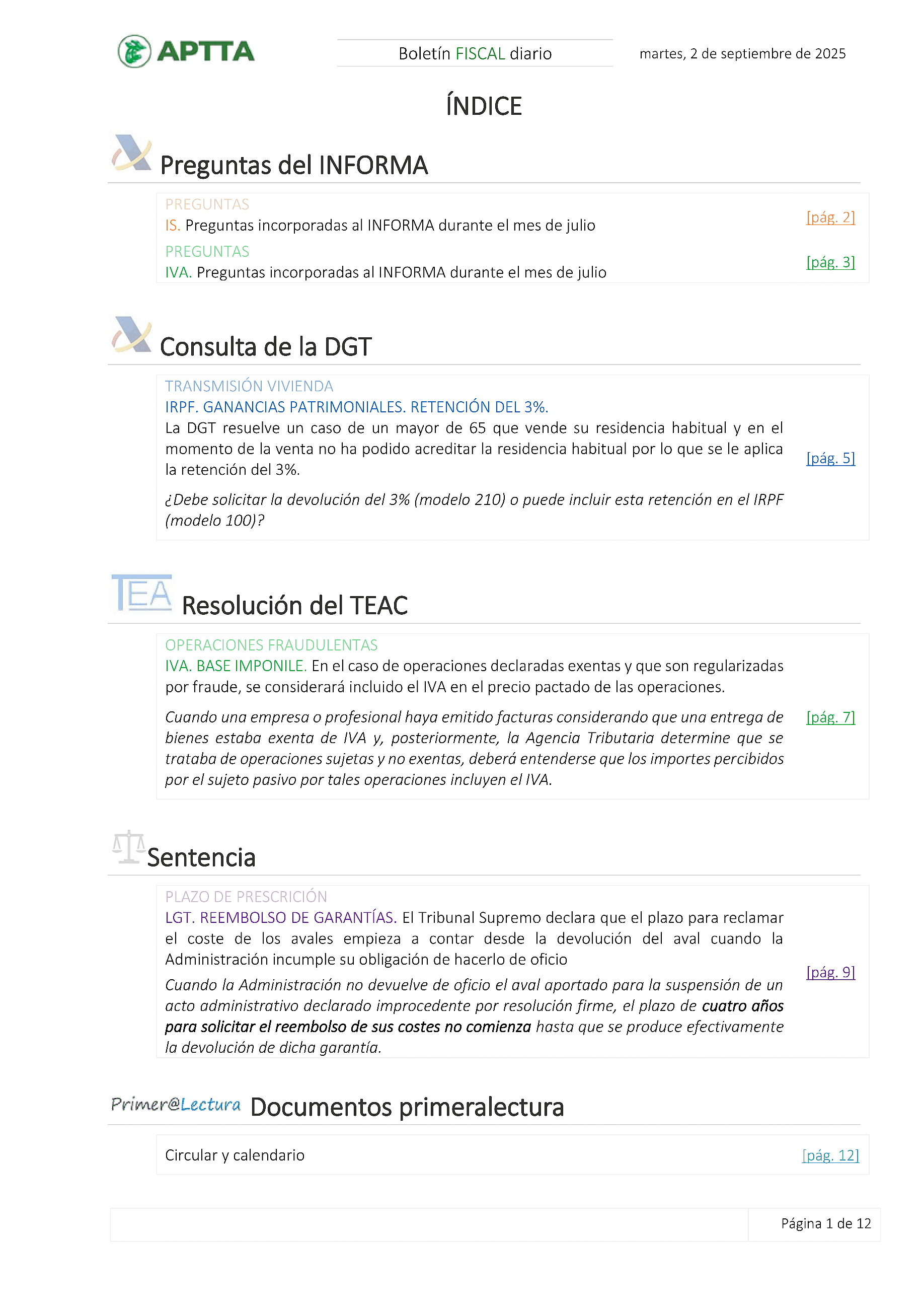 Boletín fiscal 02/09/2025